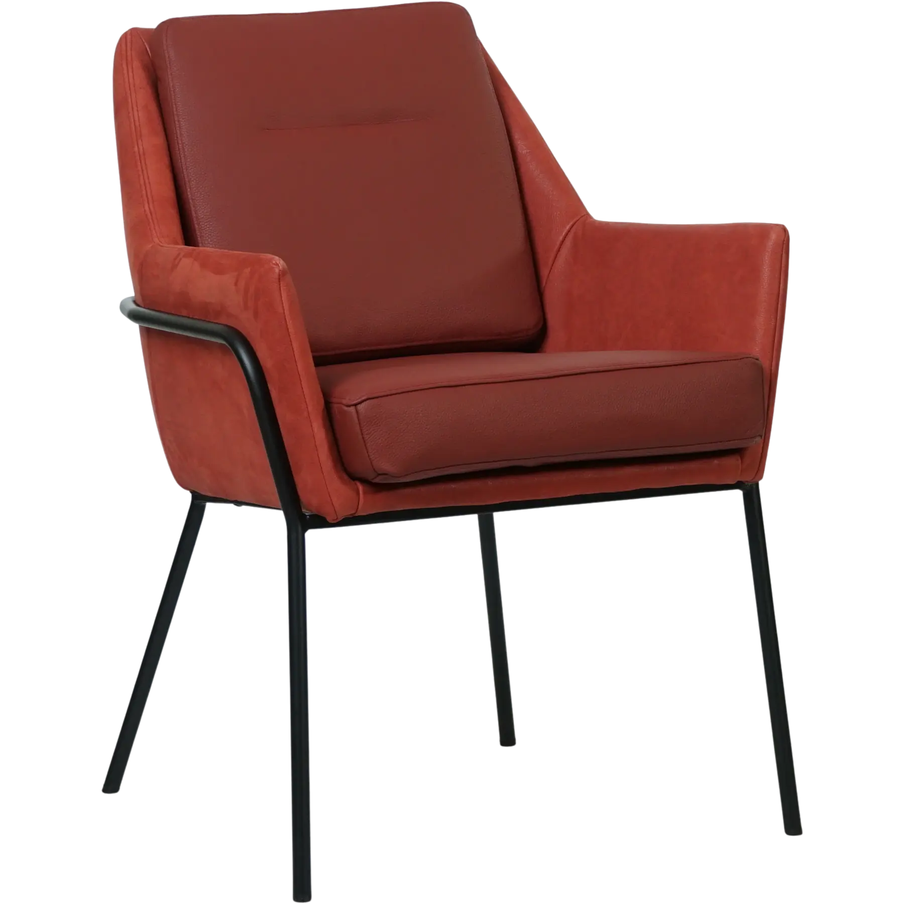 afbeelding van Leren eetkamerstoel Mix Duo - Kenia Burgundy en Toledo Cherry - Poten staal rond zwart