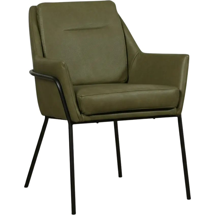 afbeelding van Leren eetkamerstoel Mix - Granada Moss (olijf/groen) - Poten staal rond zwart
