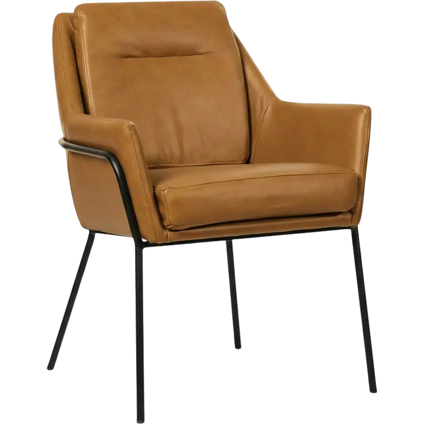 afbeelding van Leren eetkamerstoel Mix - Granada Sahara (cognac) - Poten staal rond zwart