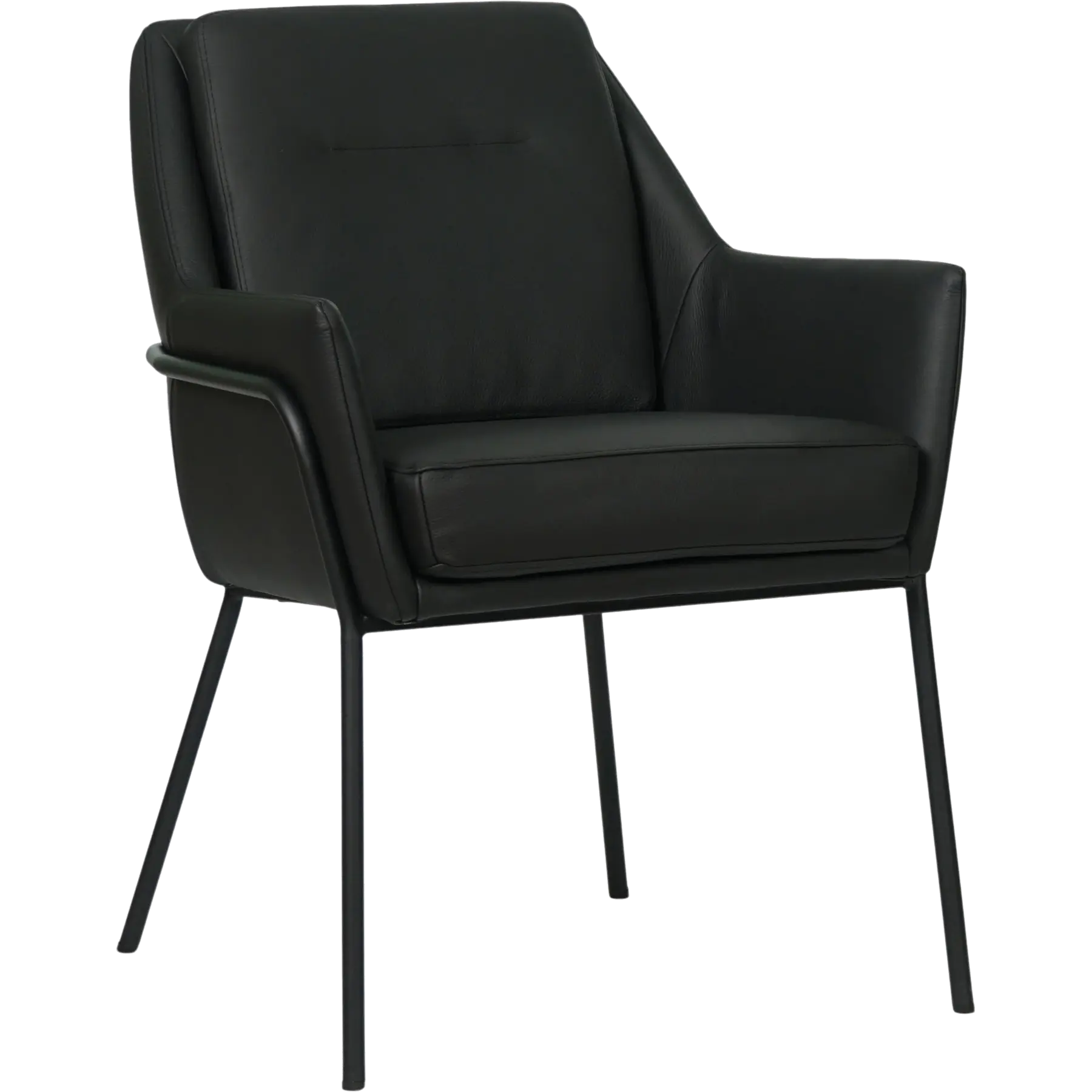 afbeelding van Leren eetkamerstoel Mix - Hermes Nero (zwart) - Poten staal rond zwart