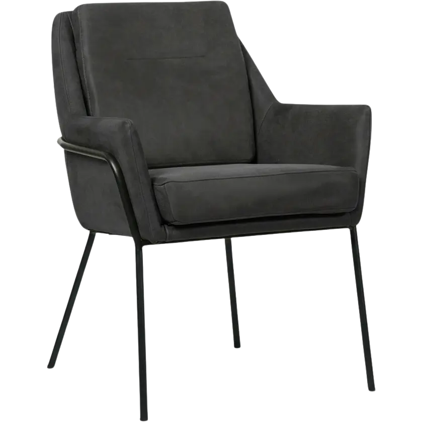 afbeelding van Leren eetkamerstoel Mix - Kenia Antracite (grijs) - Poten staal rond zwart