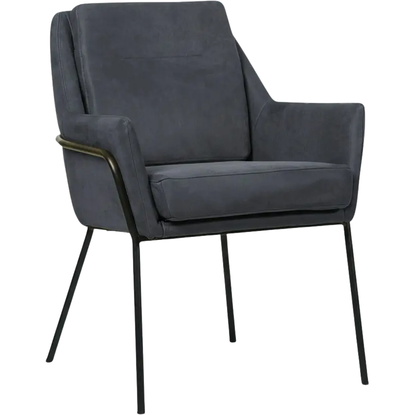 afbeelding van Leren eetkamerstoel Mix - Kenia Denim (blauw) - Poten staal rond zwart