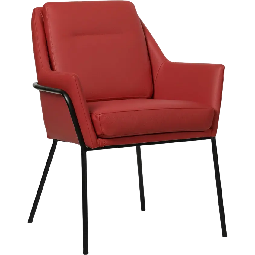 afbeelding van Leren eetkamerstoel Mix - Toledo Ducati (rood) - Poten staal rond zwart