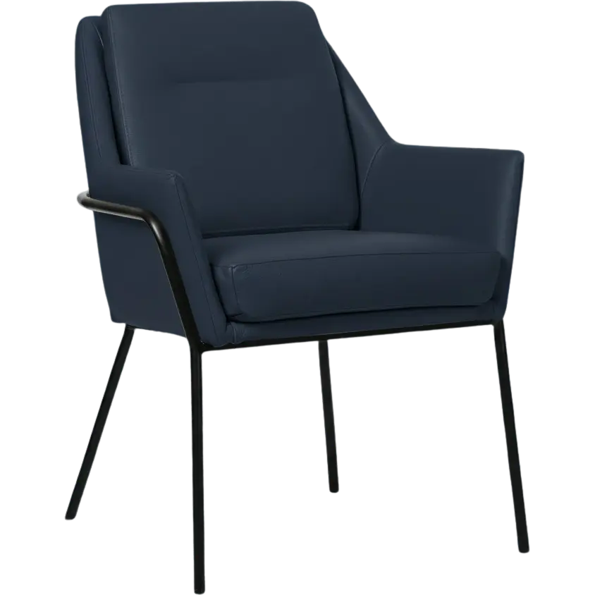 afbeelding van Leren eetkamerstoel Mix - Toledo Kobalt (blauw) - Poten staal rond zwart