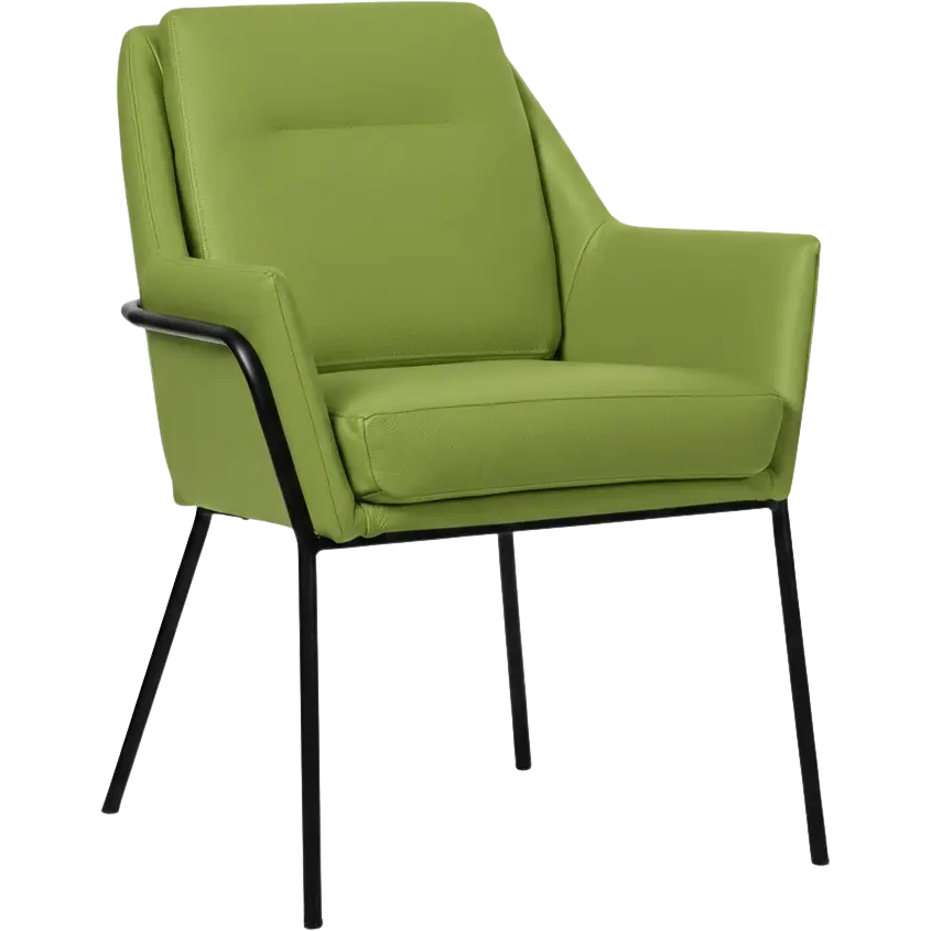 afbeelding van Leren eetkamerstoel Mix - Toledo Lime (felgroen) - Poten staal rond zwart