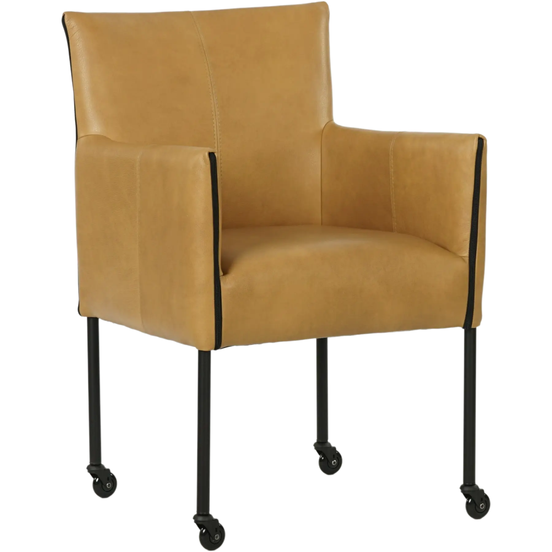 afbeelding van Leren eetkamerstoel More - Granada Amber (cognac) - Poten staal rond zwart