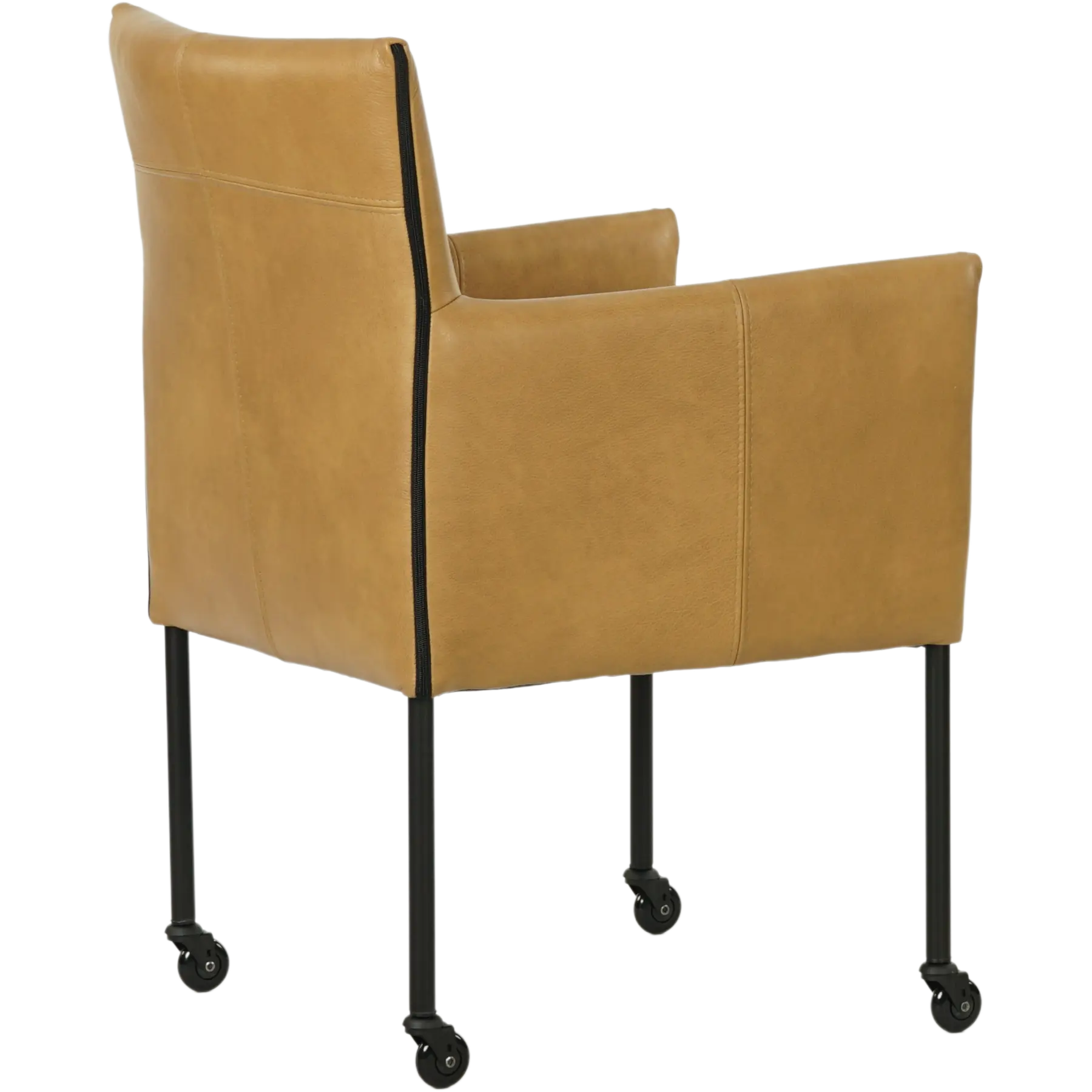 afbeelding van Leren eetkamerstoel More - Granada Amber (cognac) - Poten staal rond zwart