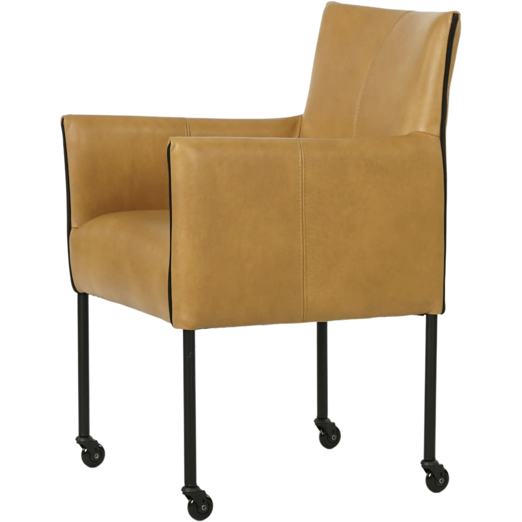 afbeelding van Leren eetkamerstoel More - Granada Amber (cognac) - Poten staal rond zwart