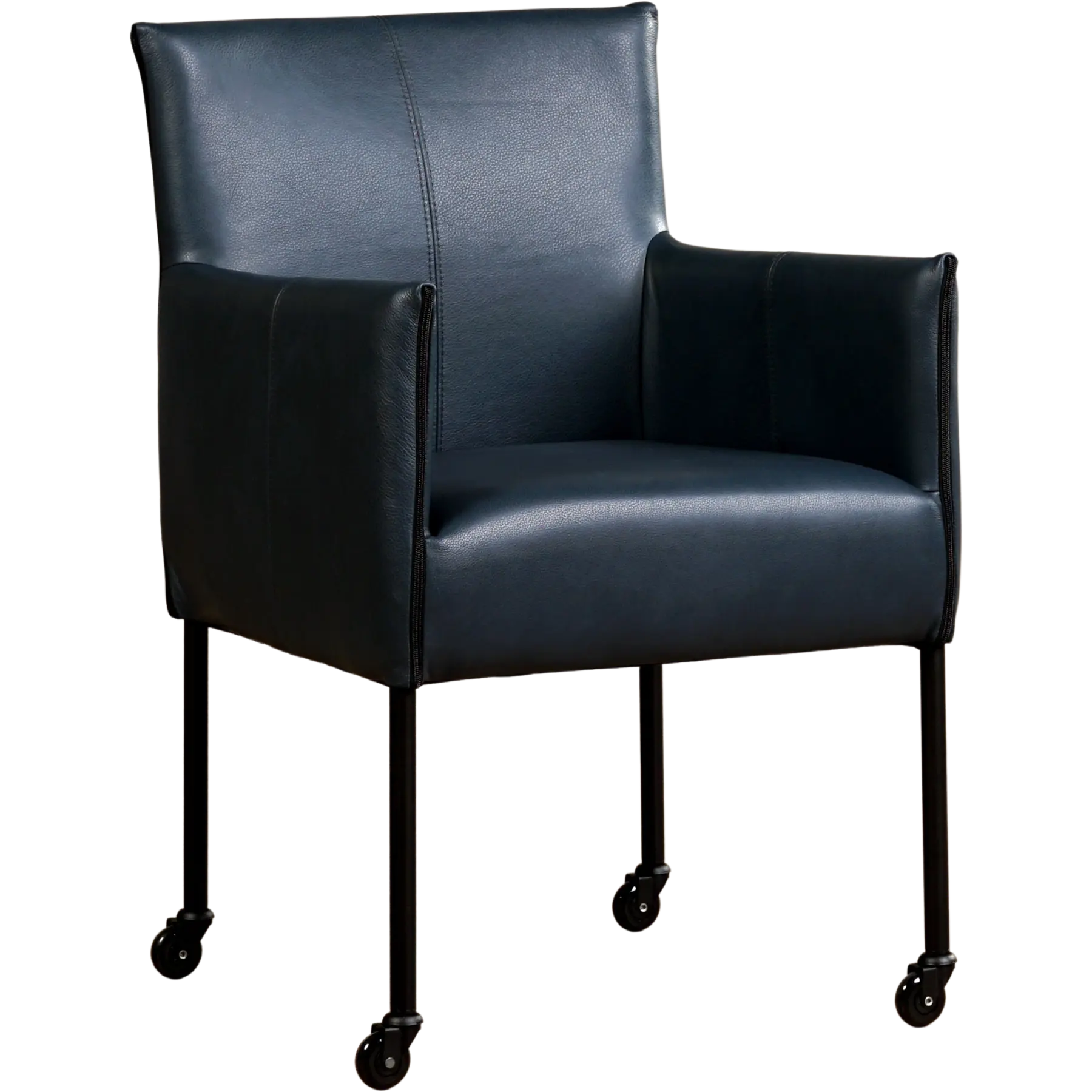 afbeelding van Leren eetkamerstoel More - Granada Blue (blauw) - Poten staal rond zwart