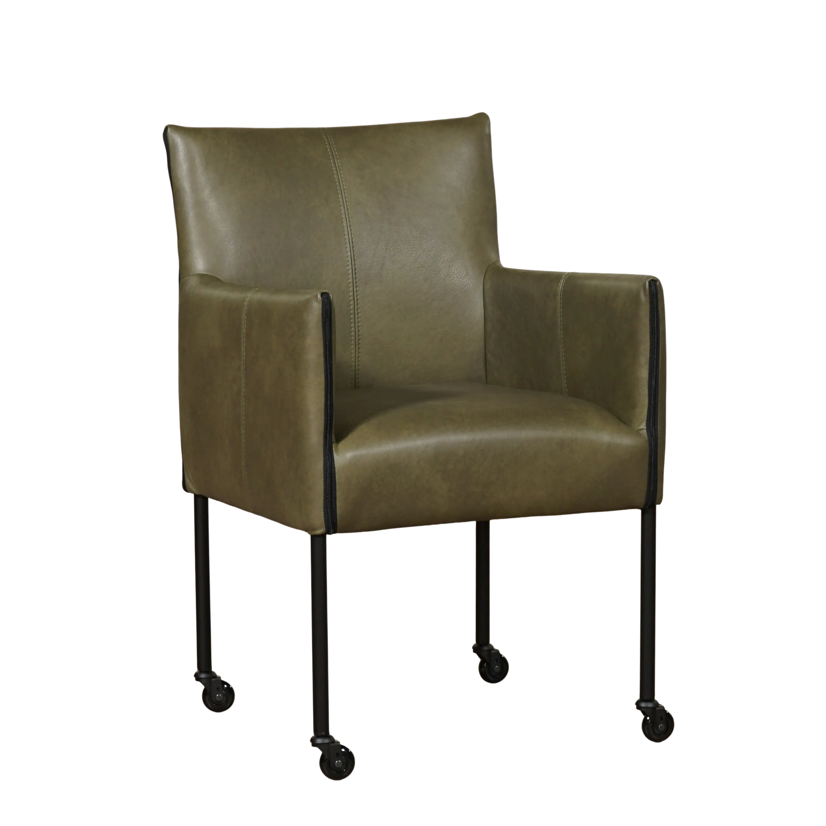 afbeelding van Leren eetkamerstoel More - Granada Moss (olijf/groen) - Poten staal rond zwart