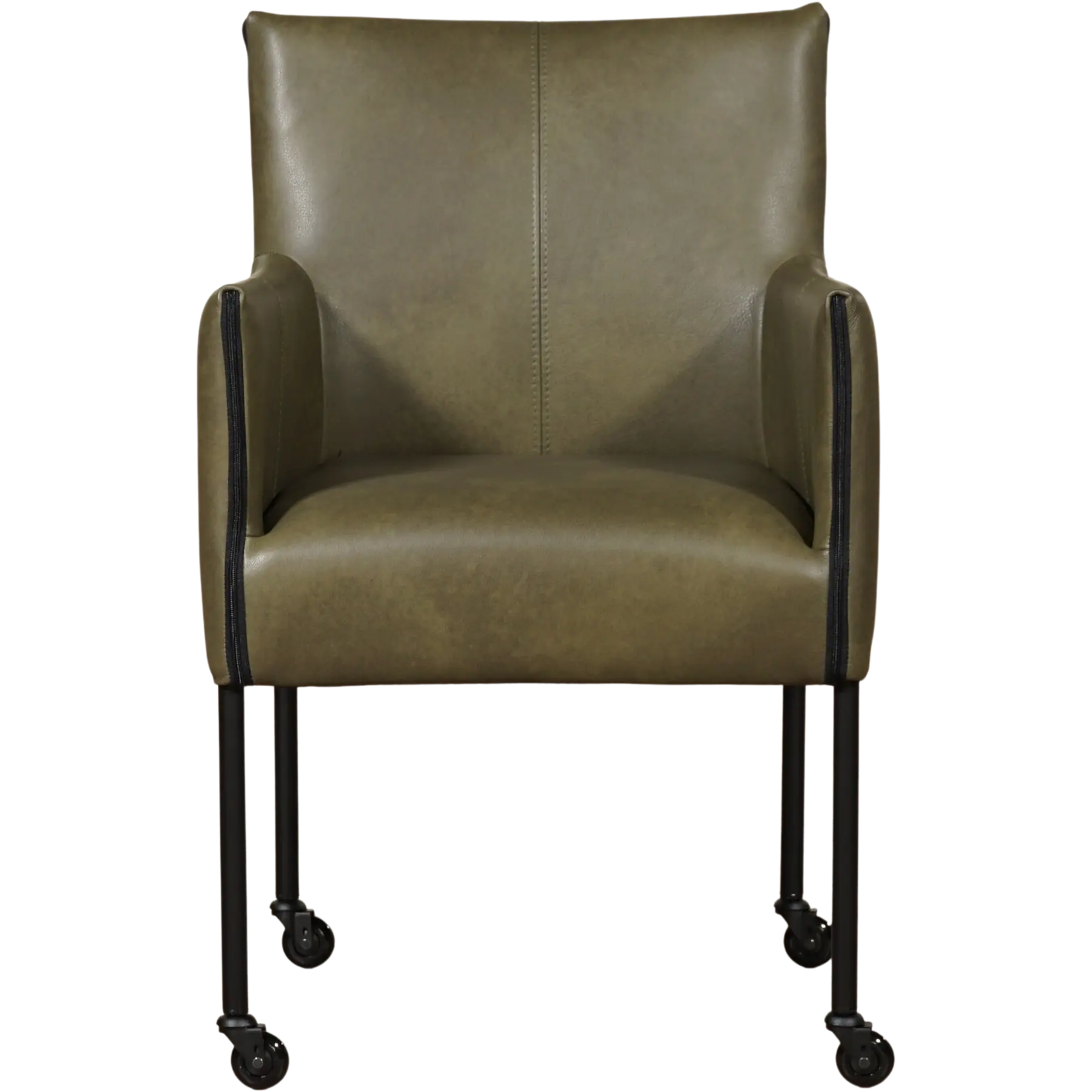 afbeelding van Leren eetkamerstoel More - Granada Moss (olijf/groen) - Poten staal rond zwart