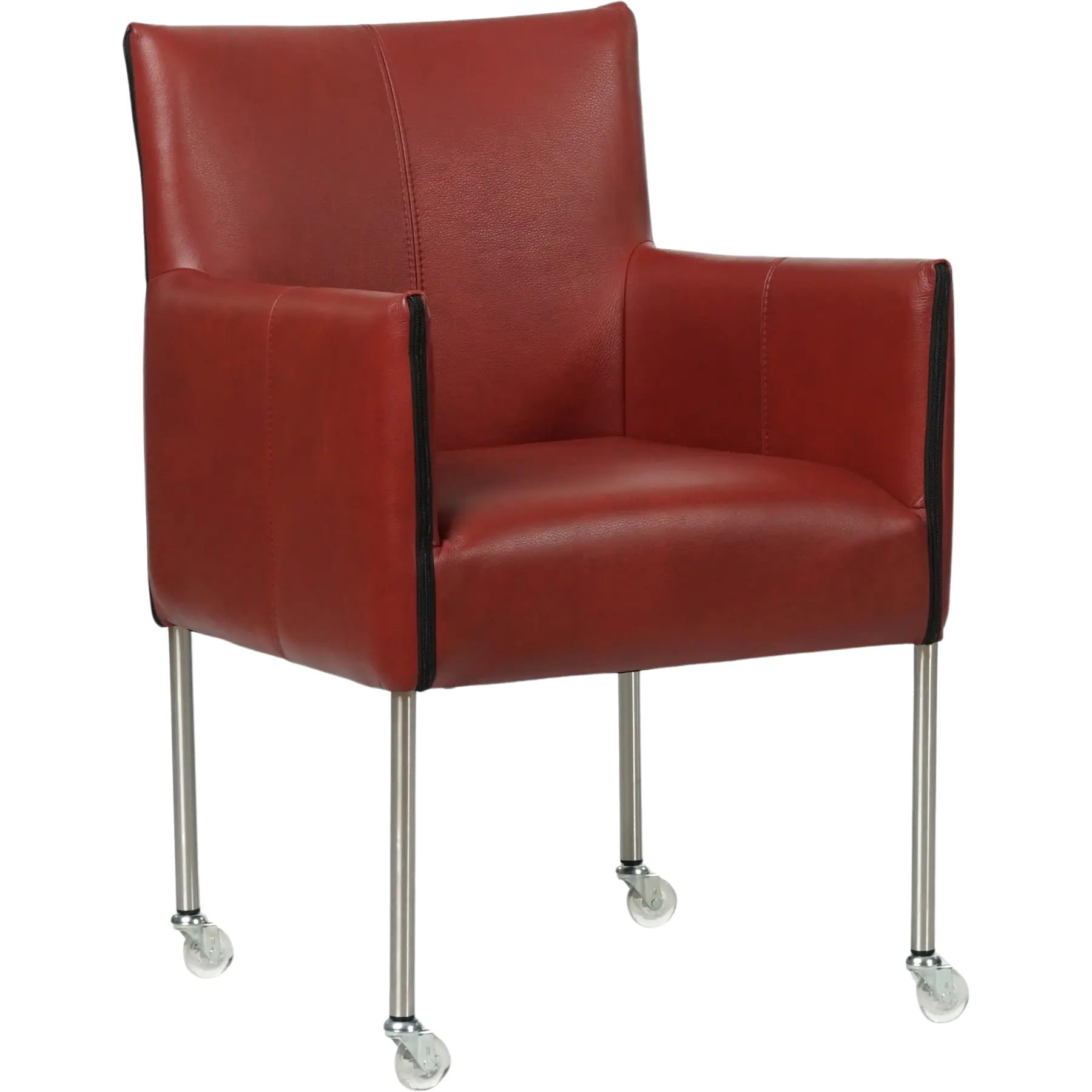 afbeelding van Leren eetkamerstoel More - Granada Rouge (rood) - Poten staal rond RVS