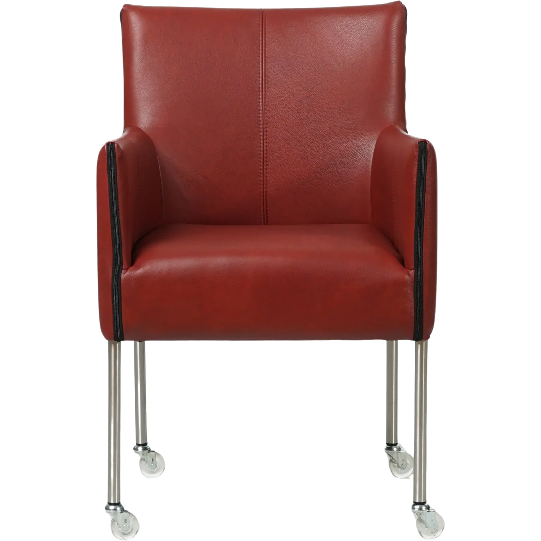 afbeelding van Leren eetkamerstoel More - Granada Rouge (rood) - Poten staal rond RVS