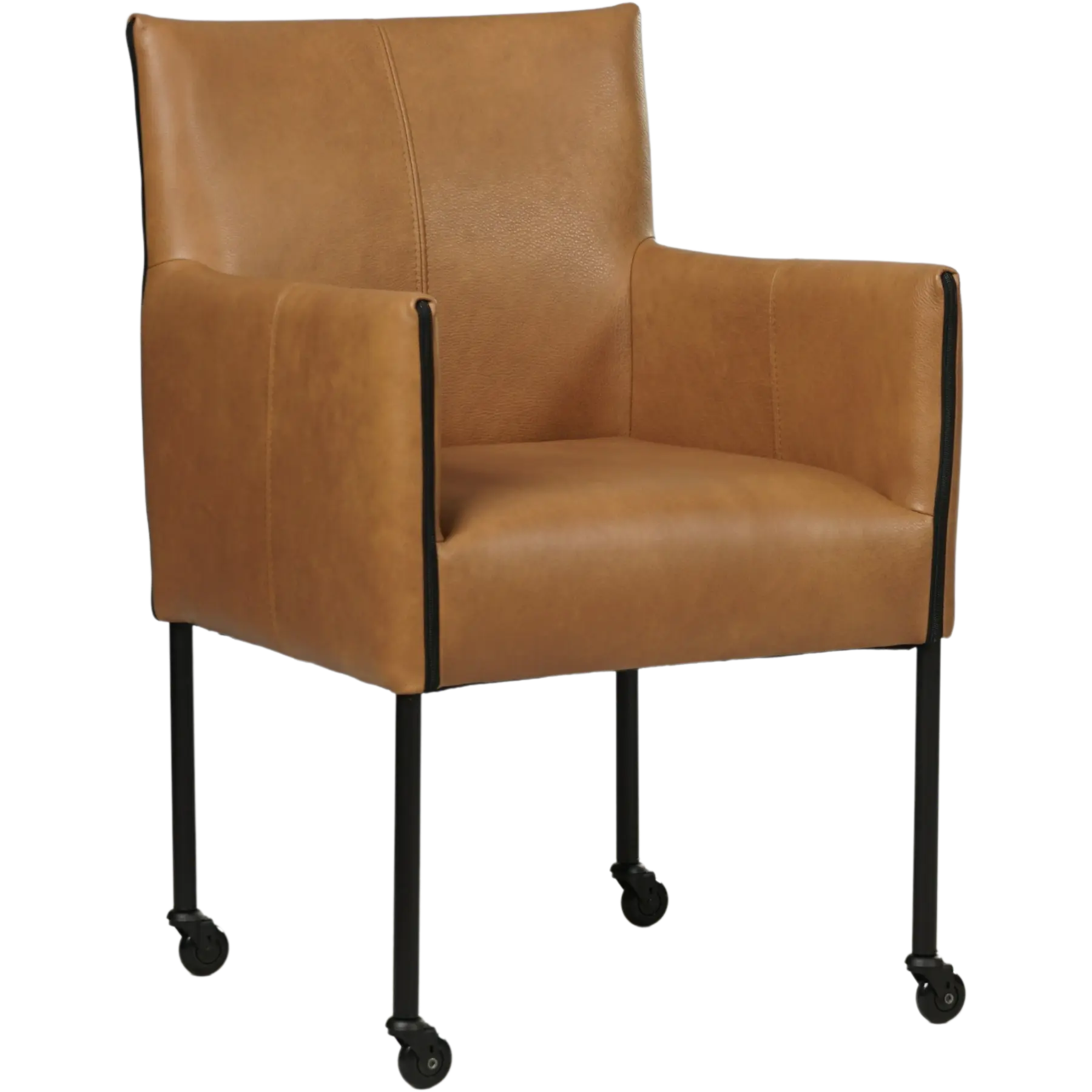 afbeelding van Leren eetkamerstoel More - Granada Sahara (cognac) - Poten staal rond zwart