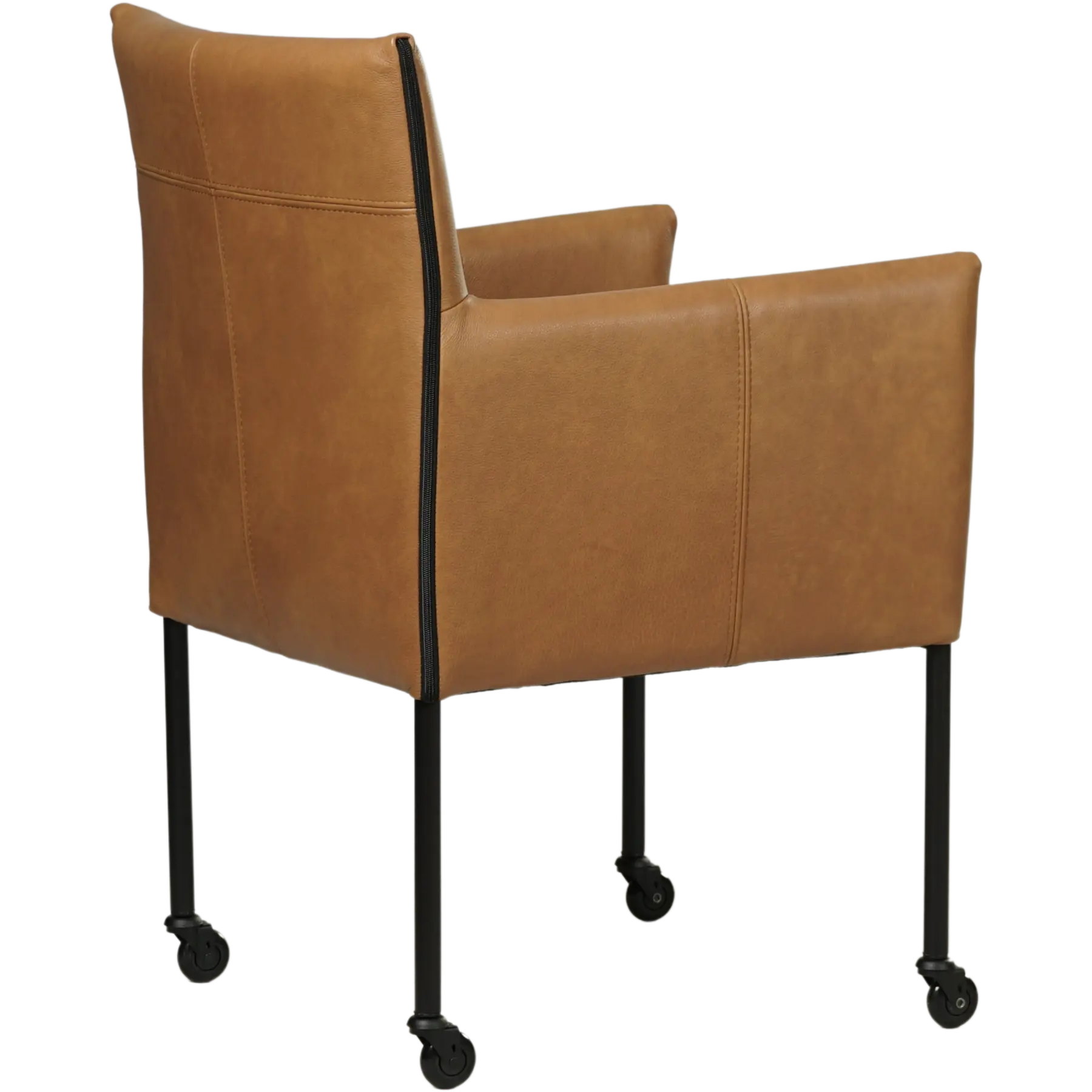 afbeelding van Leren eetkamerstoel More - Granada Sahara (cognac) - Poten staal rond zwart