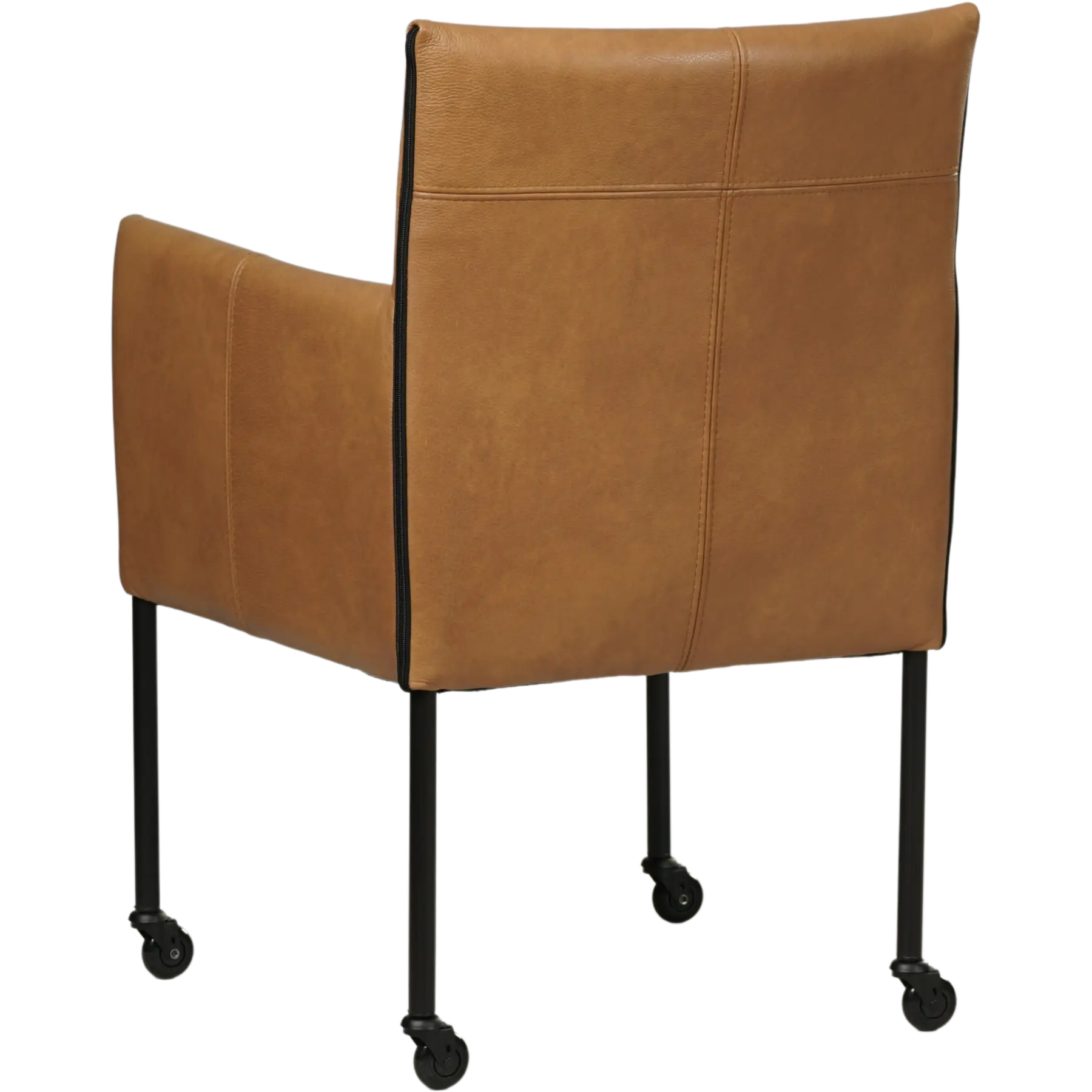 afbeelding van Leren eetkamerstoel More - Granada Sahara (cognac) - Poten staal rond zwart