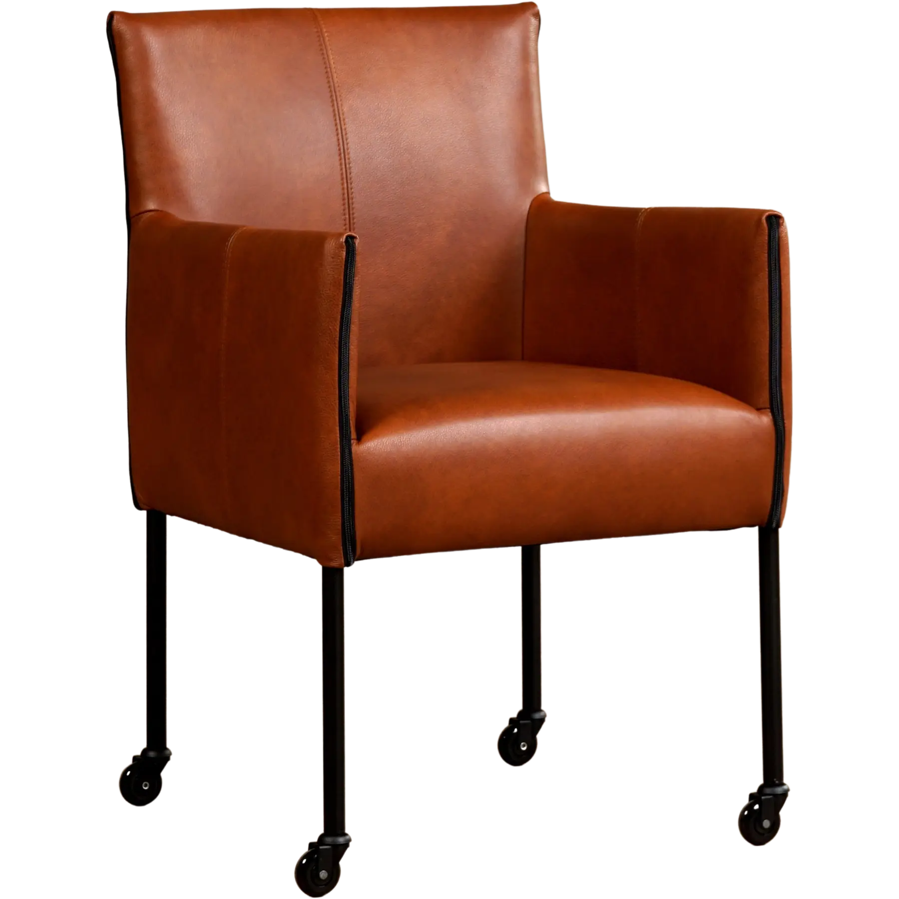 afbeelding van Leren eetkamerstoel More - Granada Savannah (cognac) - Poten staal rond zwart