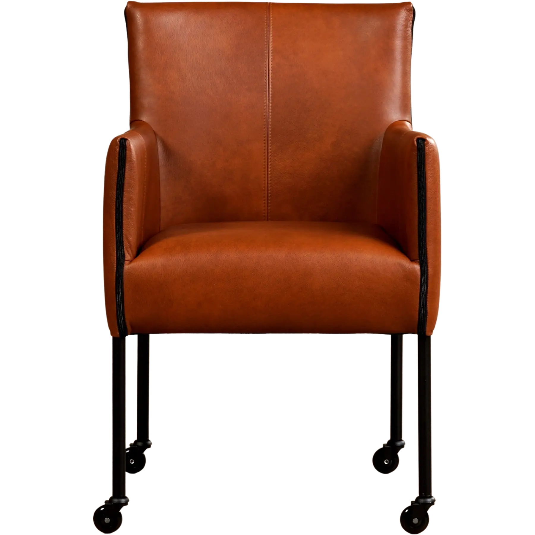 afbeelding van Leren eetkamerstoel More - Granada Savannah (cognac) - Poten staal rond zwart