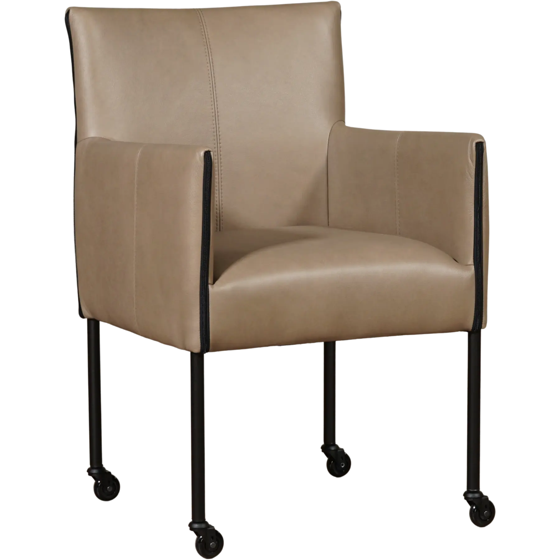 afbeelding van Leren eetkamerstoel More - Granada Taupe (taupe/bruin) - Poten staal rond zwart