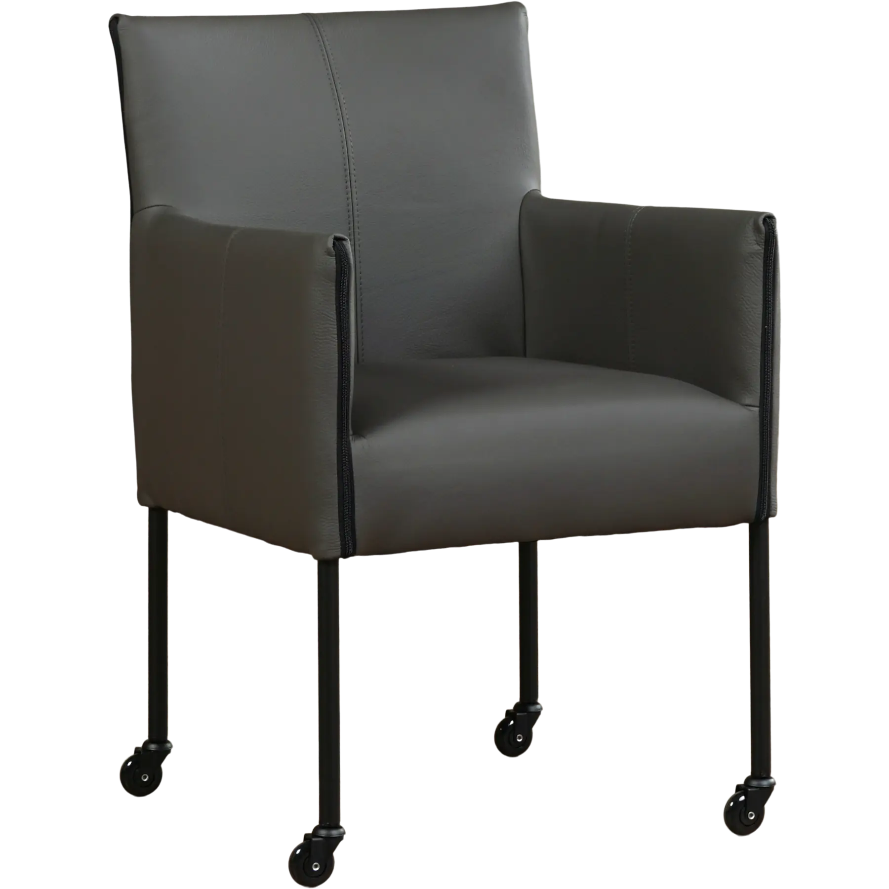 afbeelding van Leren eetkamerstoel More - Hermes Antracite (donkergrijs) - Poten staal rond zwart