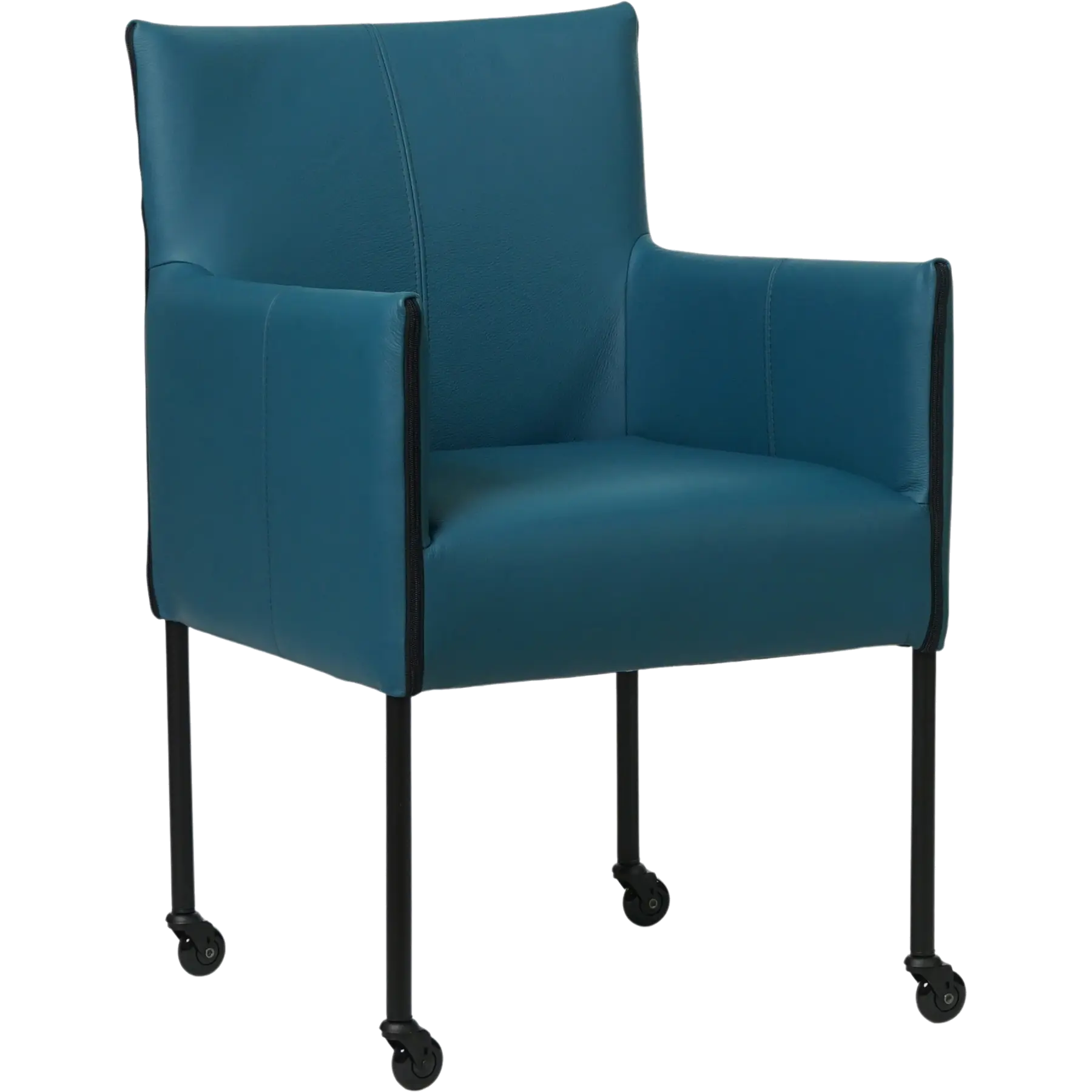 afbeelding van Leren eetkamerstoel More - Hermes Turquoise (blauw) - Poten staal rond zwart