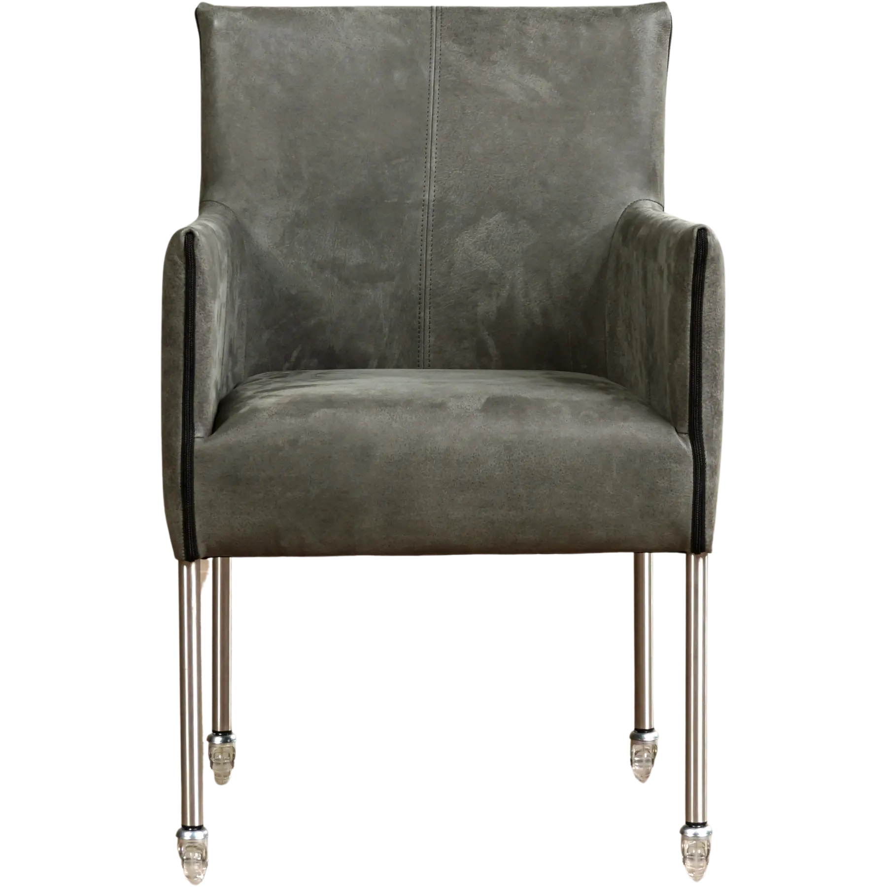 afbeelding van Leren eetkamerstoel More - Kenia Antracite (grijs) - Poten staal rond RVS