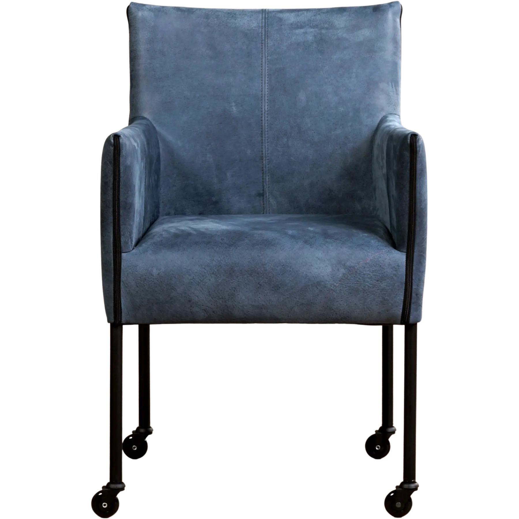 afbeelding van Leren eetkamerstoel More - Kenia Denim (blauw) - Poten staal rond zwart