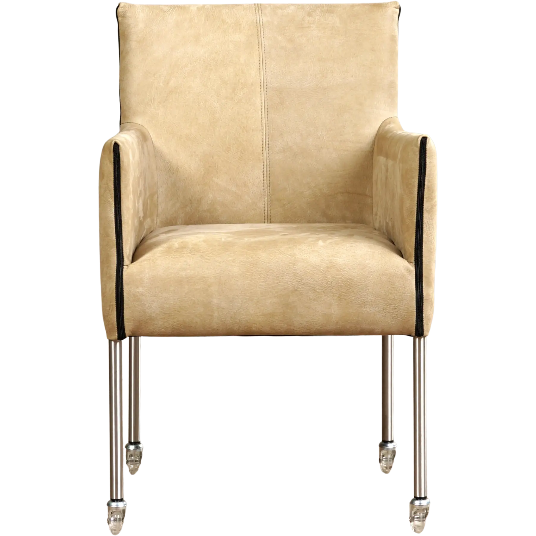 afbeelding van Leren eetkamerstoel More - Kenia Taupe (taupe/bruin) - Poten staal rond RVS