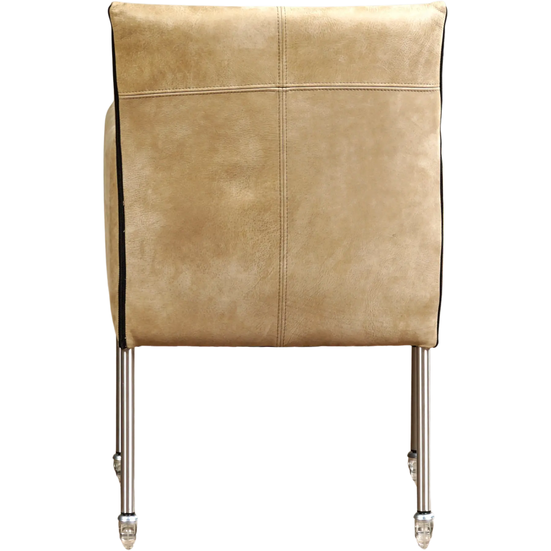 afbeelding van Leren eetkamerstoel More - Kenia Taupe (taupe/bruin) - Poten staal rond RVS