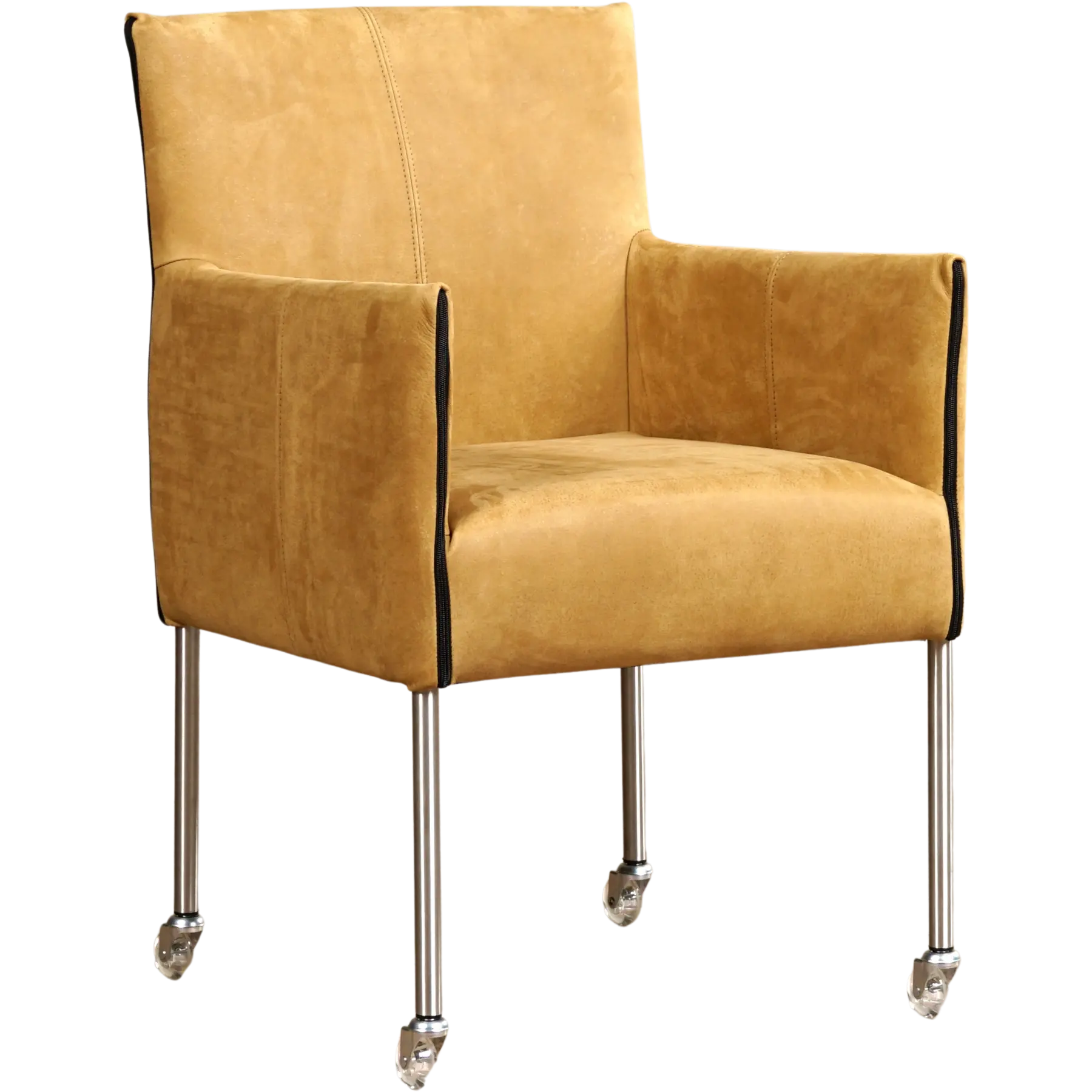 afbeelding van Leren eetkamerstoel More - Kenia Walnut (cognac) - Poten staal rond RVS