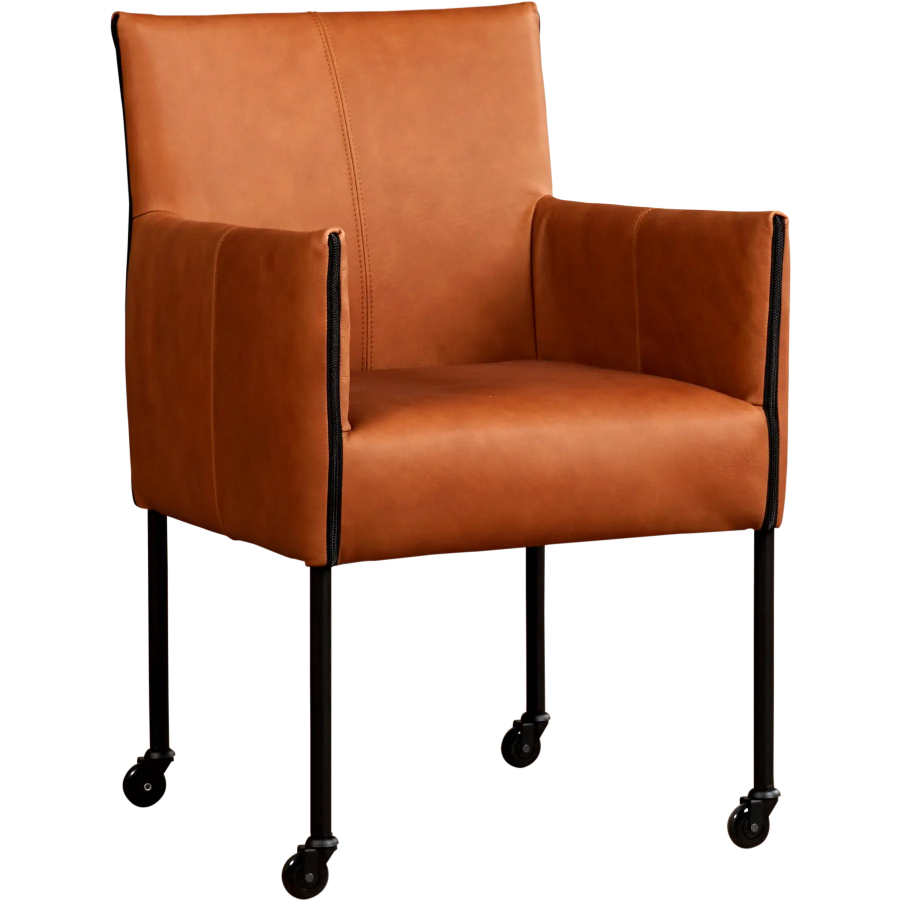 afbeelding van Leren eetkamerstoel More - Rancho Cognac (cognac) - Poten staal rond zwart