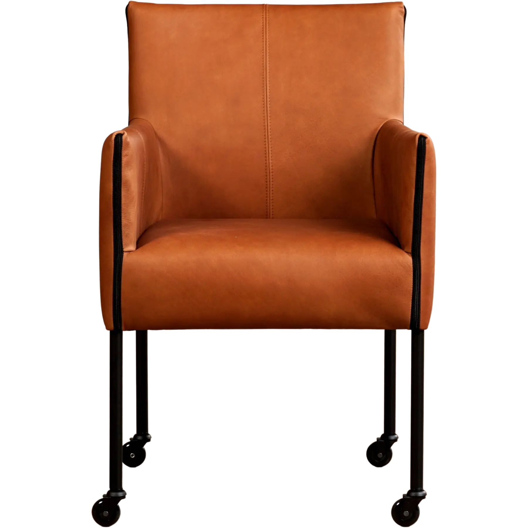 afbeelding van Leren eetkamerstoel More - Rancho Cognac (cognac) - Poten staal rond zwart