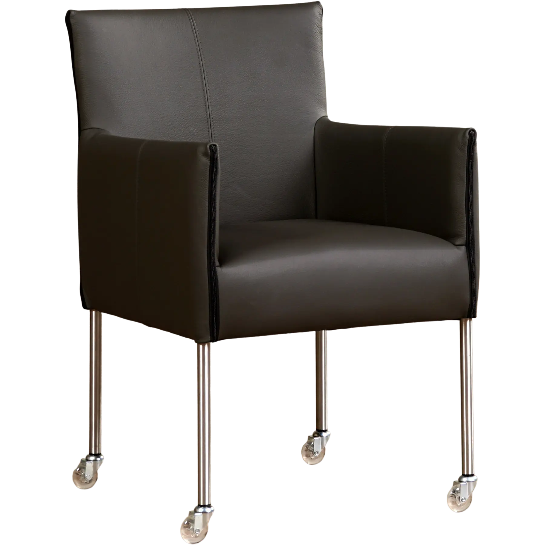 afbeelding van Leren eetkamerstoel More - Toledo Antracite (donkergrijs) - Poten staal rond RVS