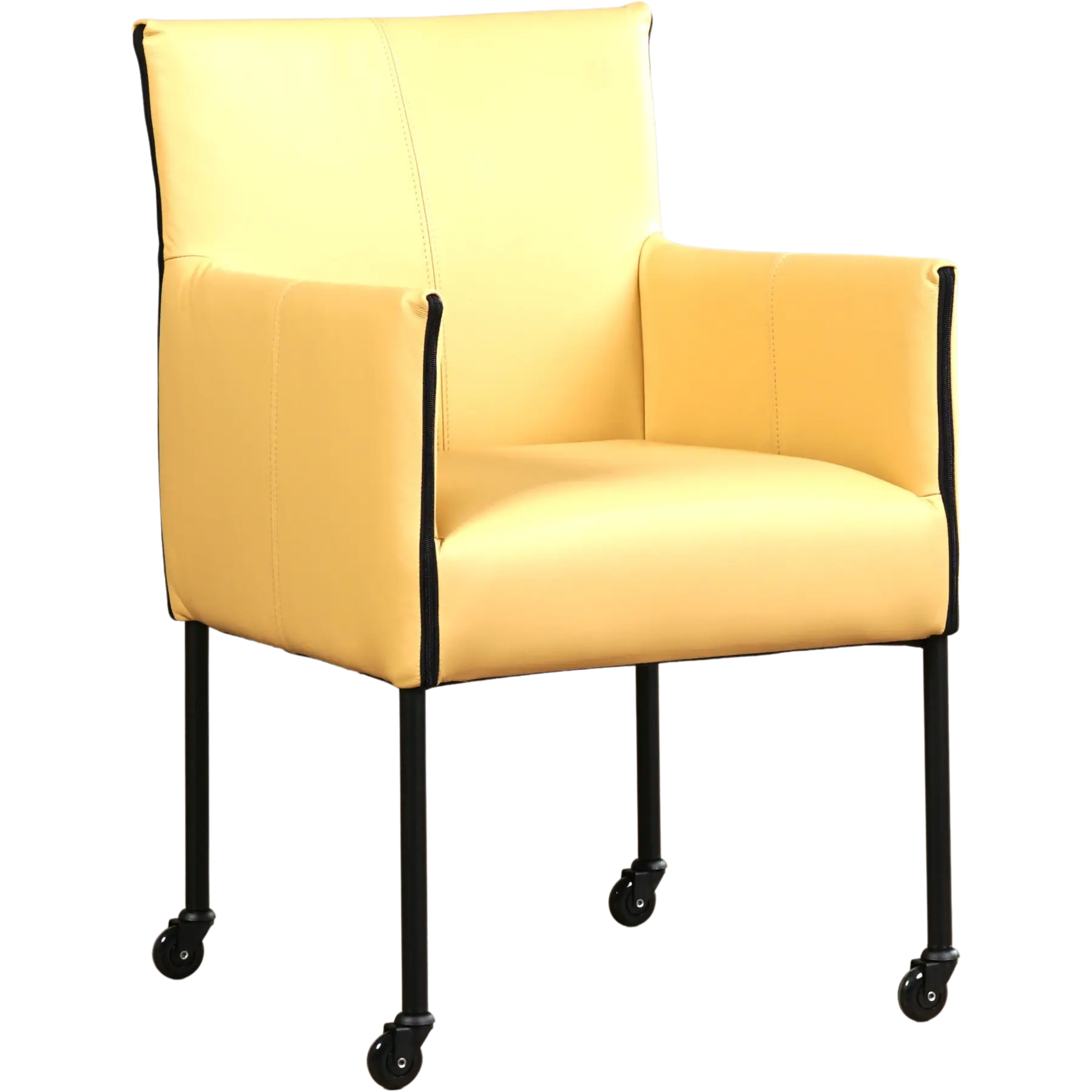 afbeelding van Leren eetkamerstoel More - Toledo Dessert (geel) - Poten staal rond zwart