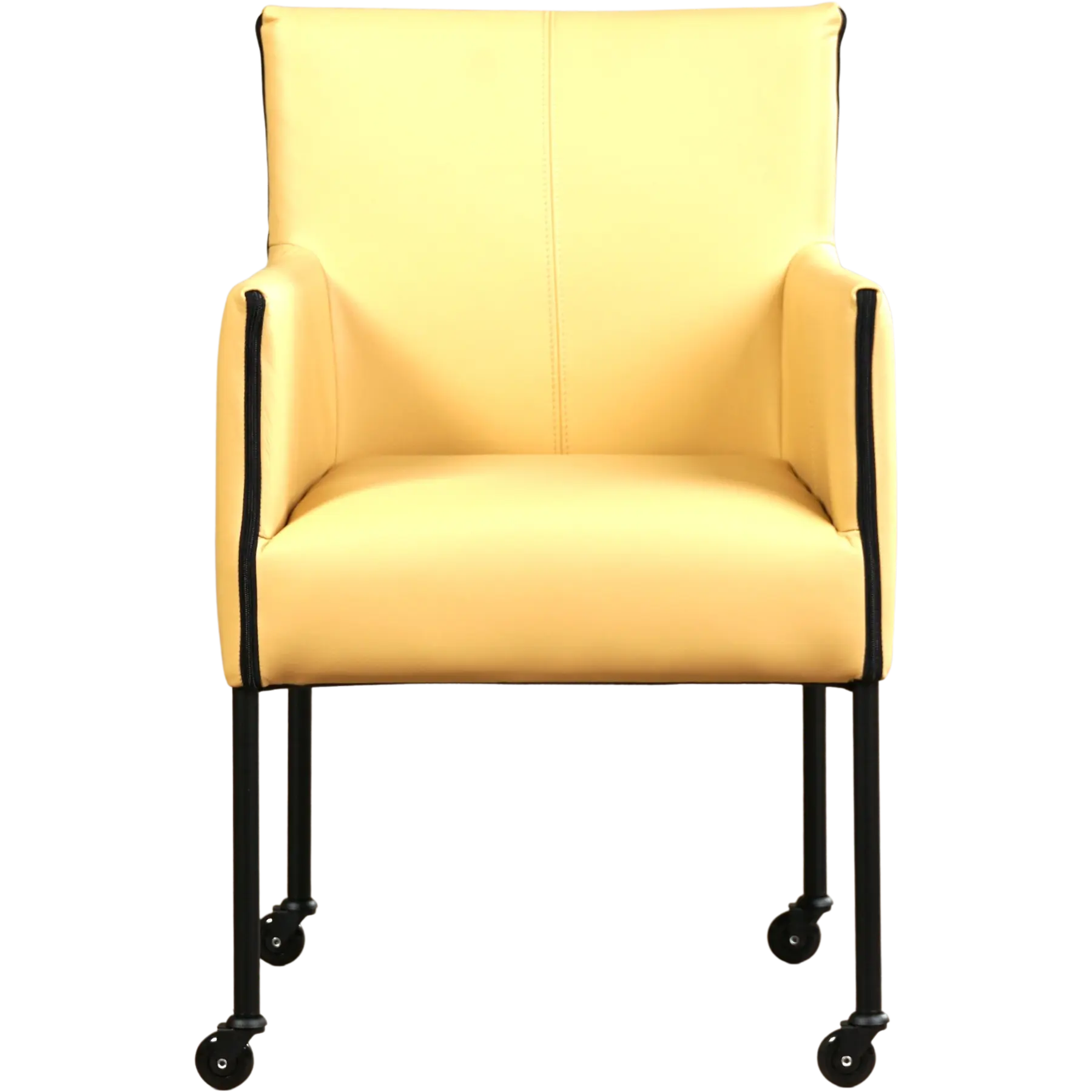 afbeelding van Leren eetkamerstoel More - Toledo Dessert (geel) - Poten staal rond zwart