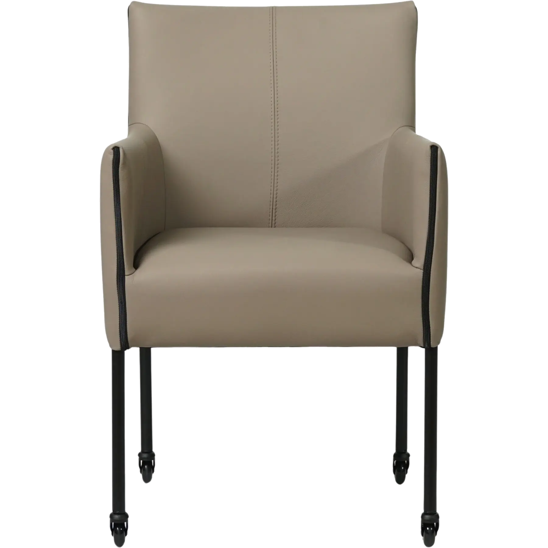 afbeelding van Leren eetkamerstoel More - Toledo Khaki (taupe/bruin) - Poten staal rond zwart