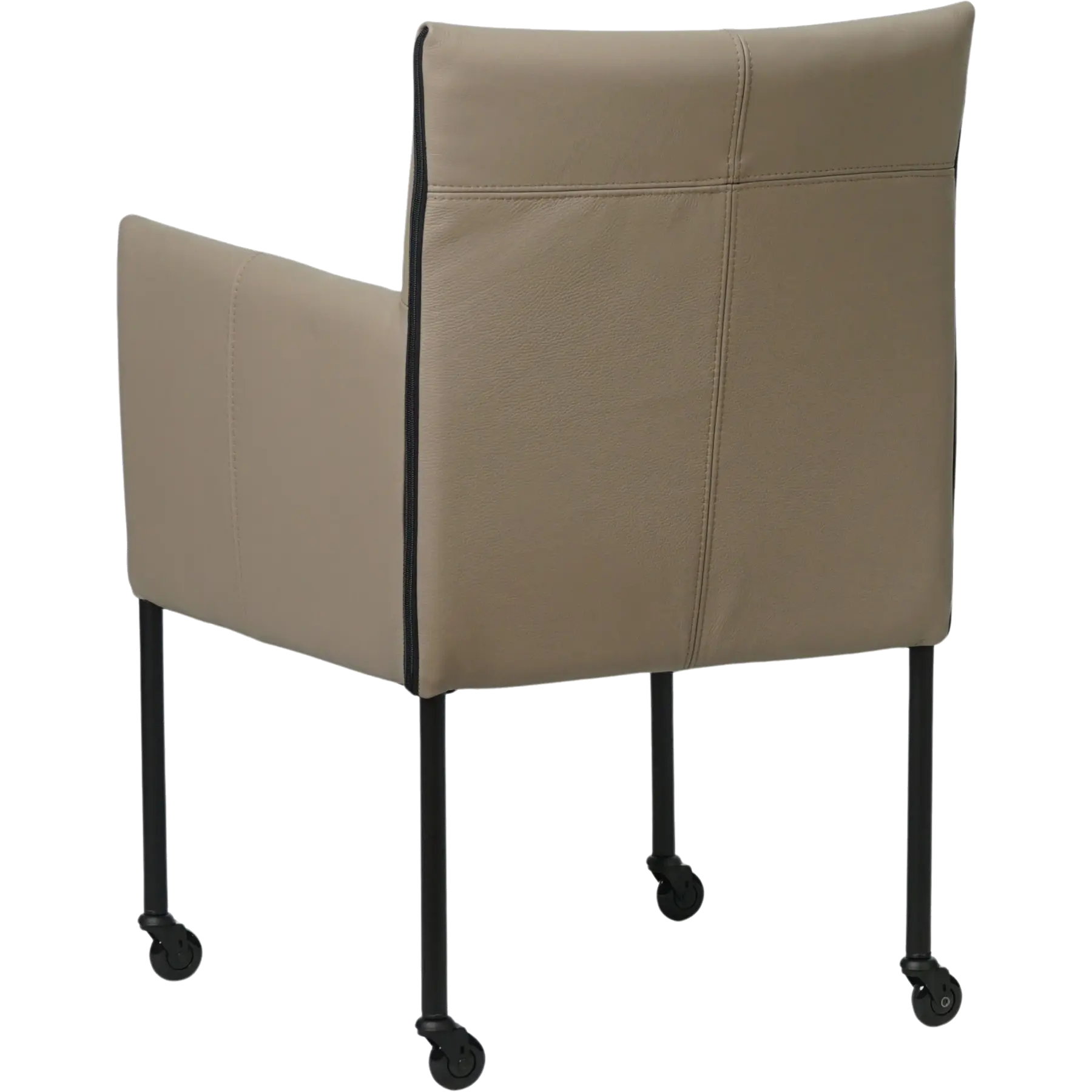 afbeelding van Leren eetkamerstoel More - Toledo Khaki (taupe/bruin) - Poten staal rond zwart