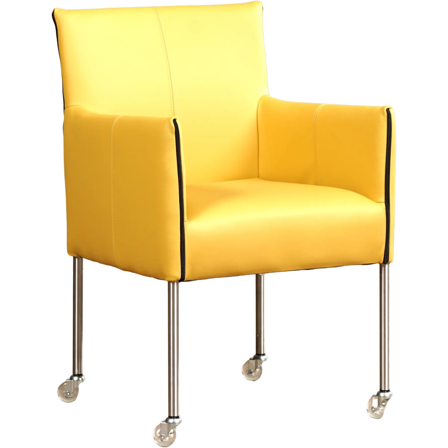 afbeelding van Leren eetkamerstoel More - Toledo Lemon (geel) - Poten staal rond RVS