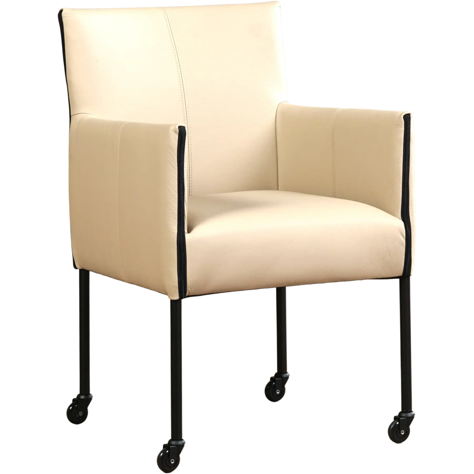 afbeelding van Leren eetkamerstoel More - Toledo Mastic (taupe/bruin) - Poten staal rond zwart