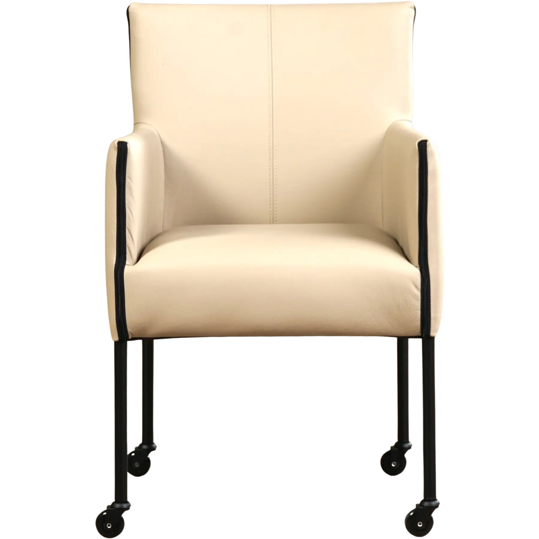 afbeelding van Leren eetkamerstoel More - Toledo Mastic (taupe/bruin) - Poten staal rond zwart