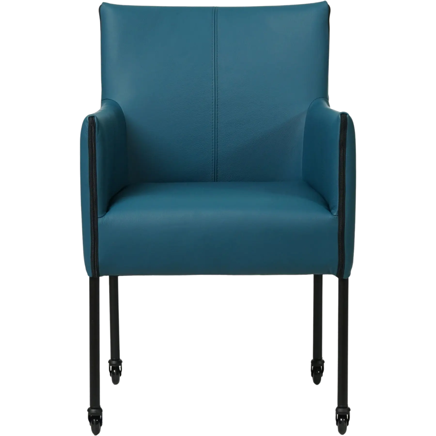 afbeelding van Leren eetkamerstoel More - Toledo Turquoise (blauw) - Poten staal rond zwart