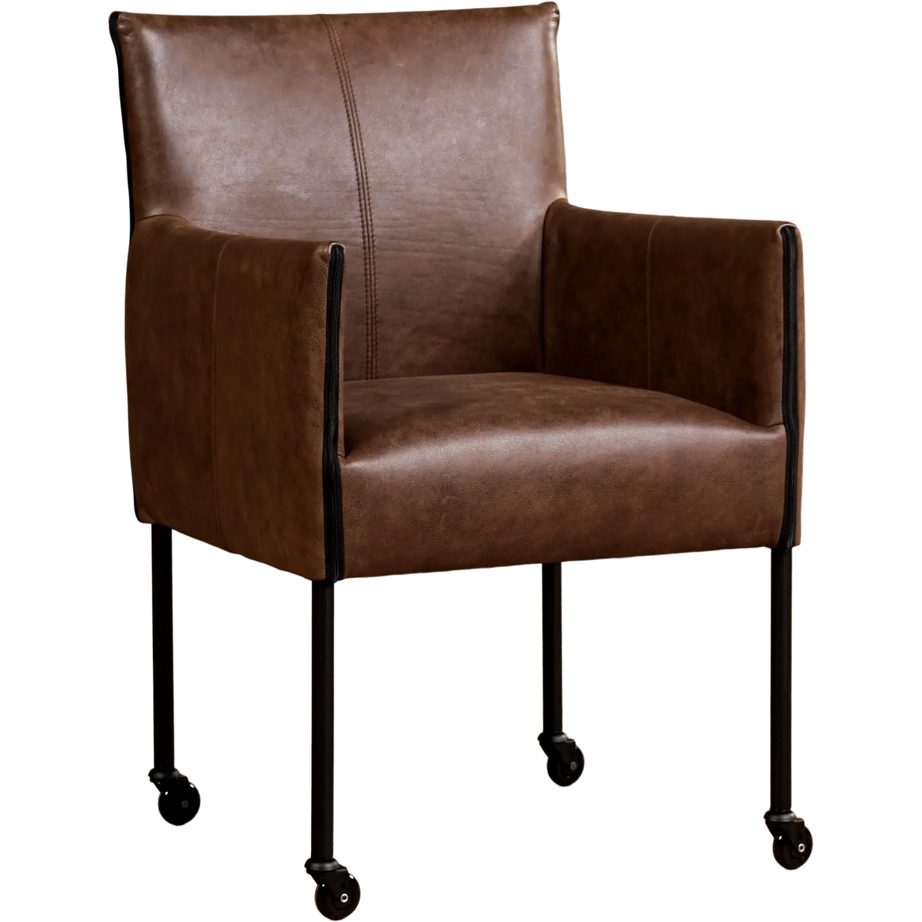 afbeelding van Leren eetkamerstoel More - Vintage Brown (bruin) - Poten staal rond zwart