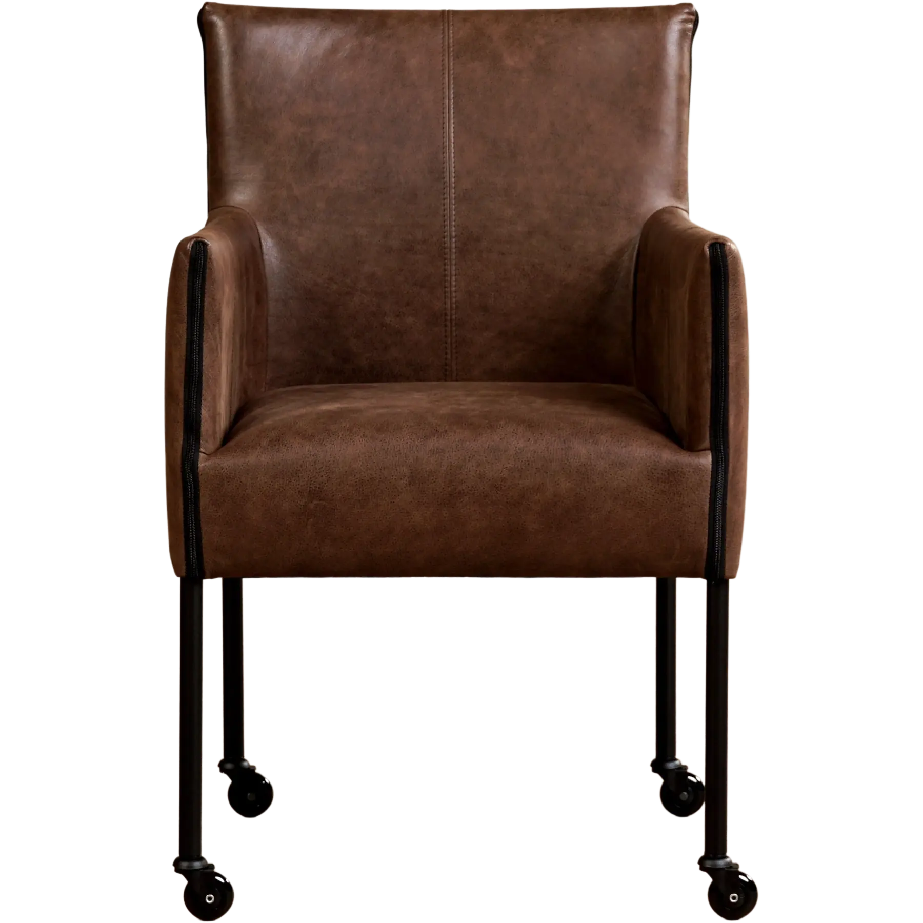 afbeelding van Leren eetkamerstoel More - Vintage Brown (bruin) - Poten staal rond zwart