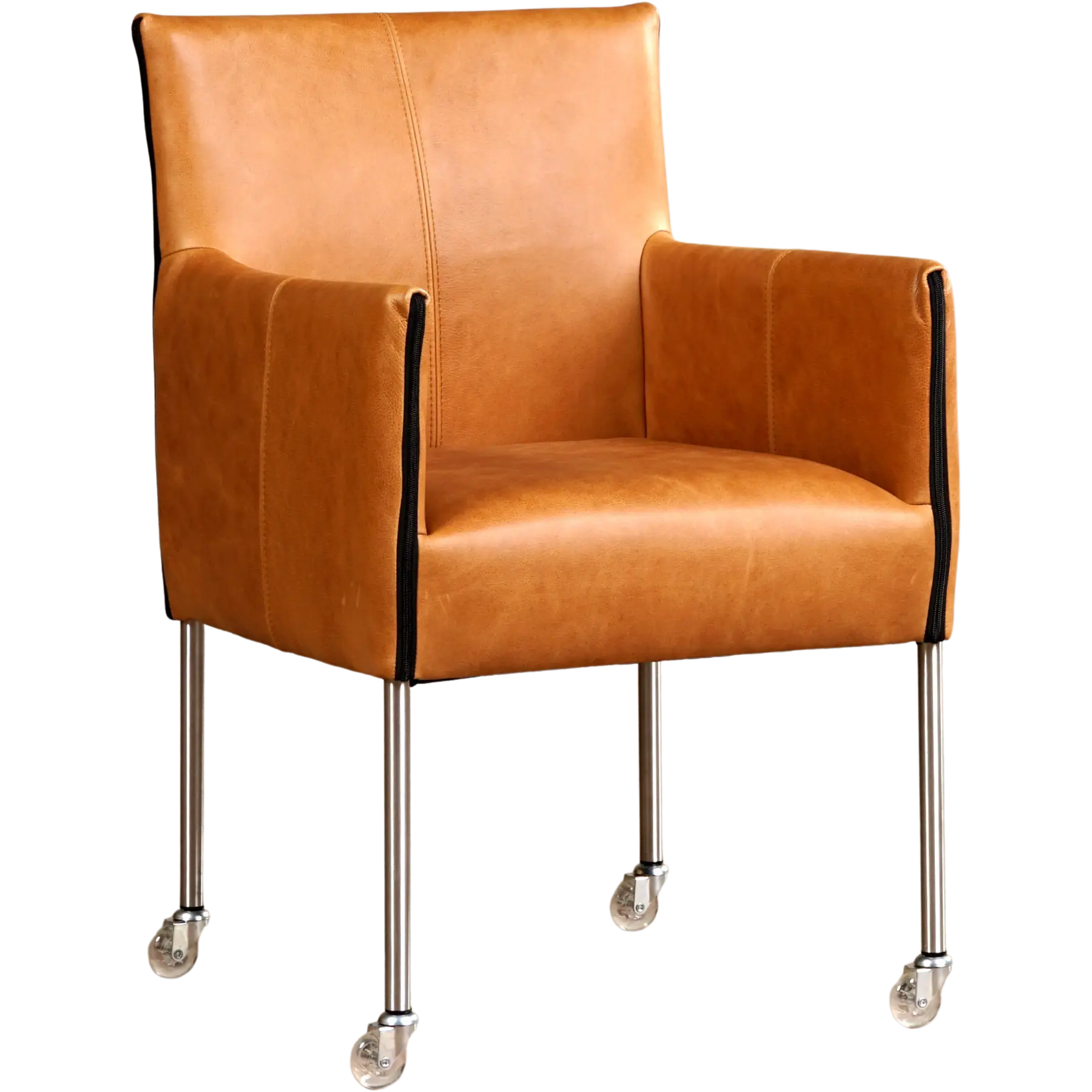 afbeelding van Leren eetkamerstoel More - Vintage Cognac (cognac) - Poten staal rond RVS