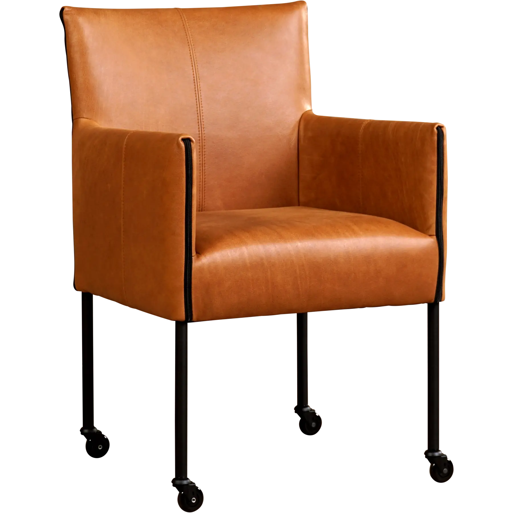 afbeelding van Leren eetkamerstoel More - Vintage Cognac (cognac) - Poten staal rond zwart