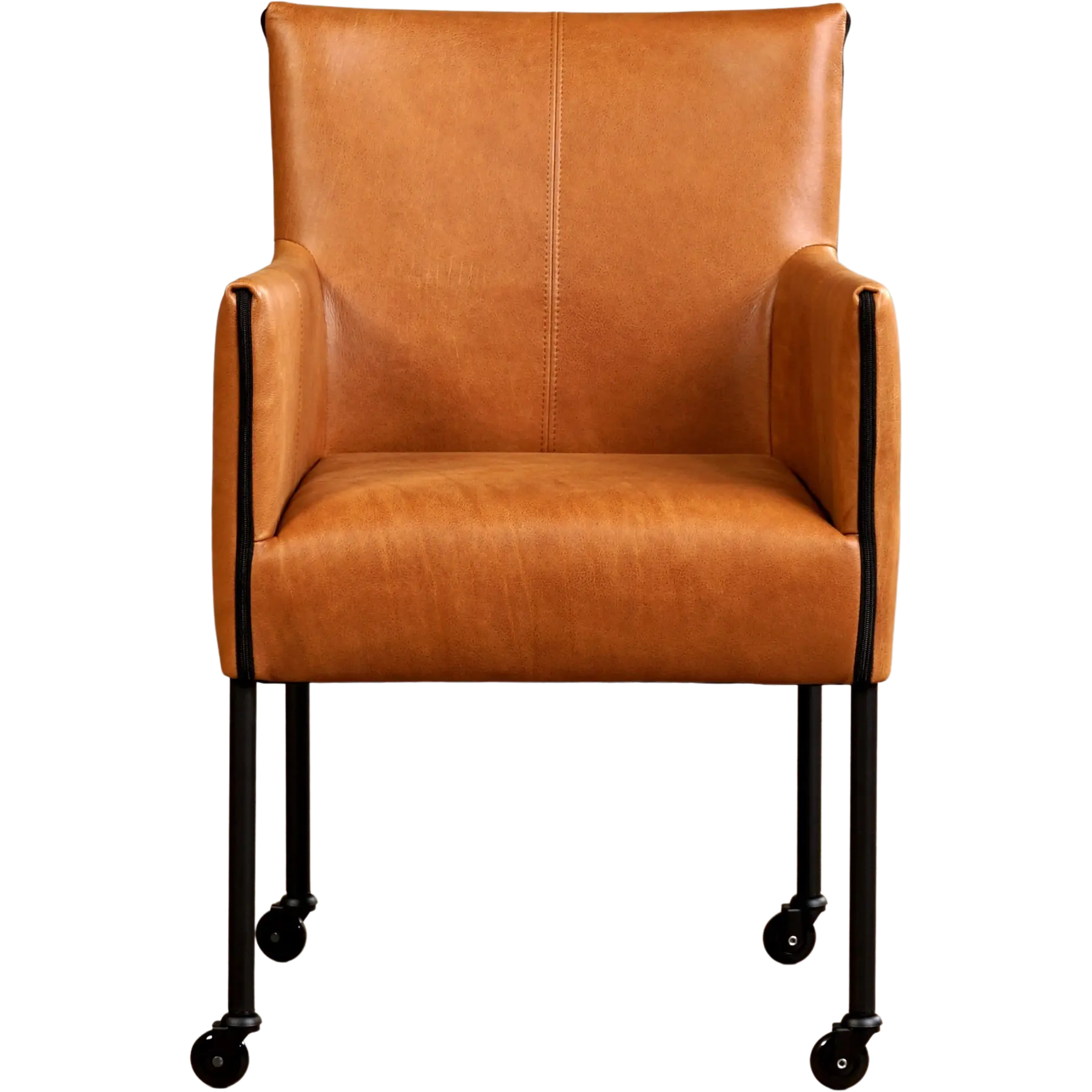 afbeelding van Leren eetkamerstoel More - Vintage Cognac (cognac) - Poten staal rond zwart