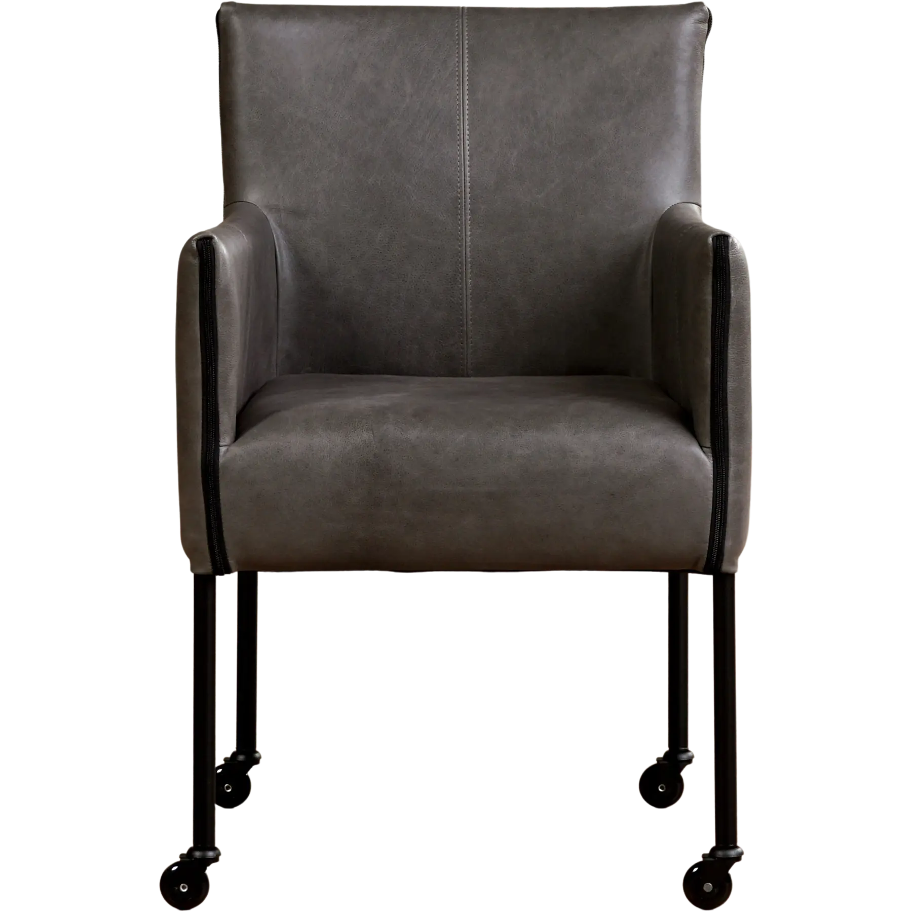 afbeelding van Leren eetkamerstoel More - Vintage Grey (grijs) - Poten staal rond zwart