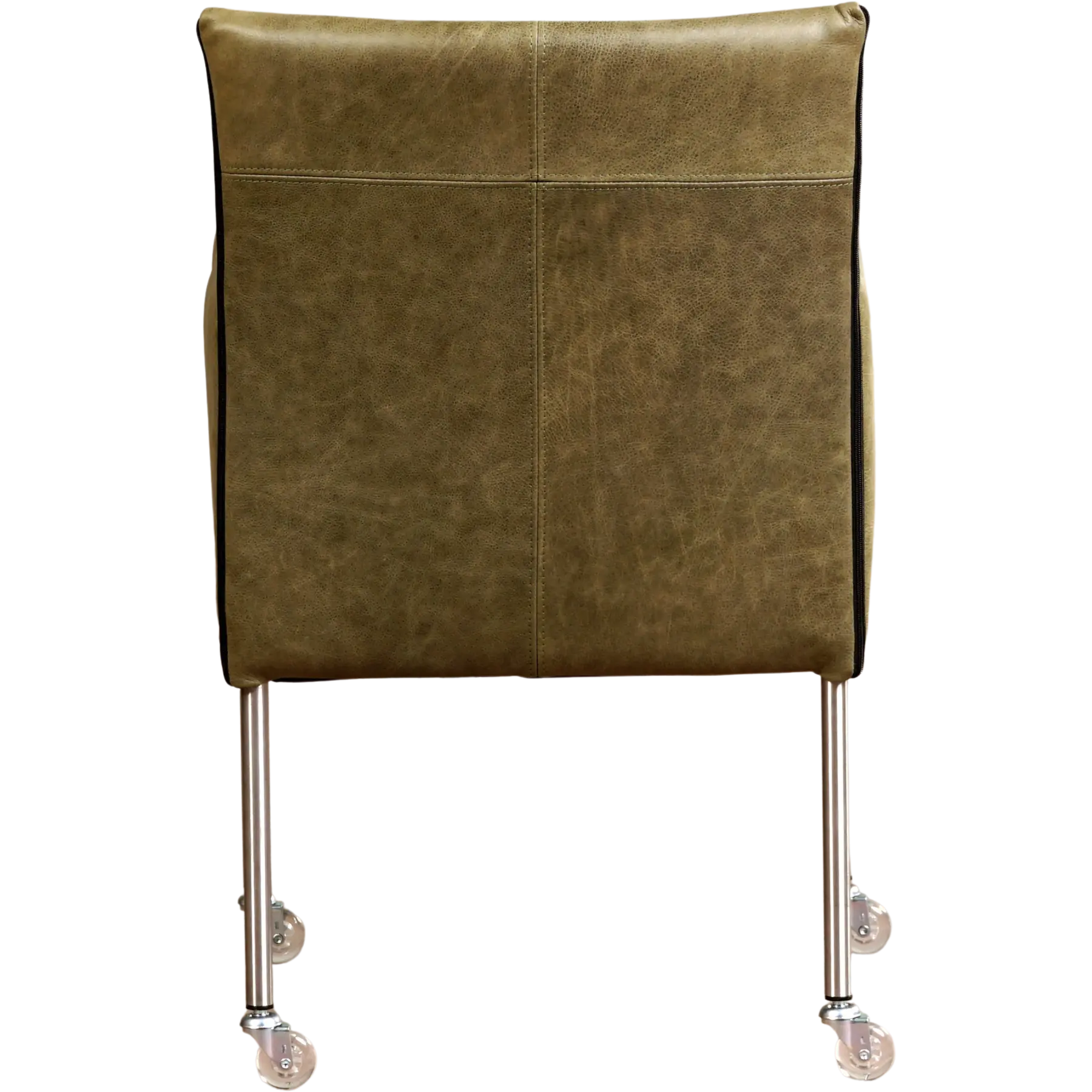 afbeelding van Leren eetkamerstoel More - Vintage Olive (olijf/groen) - Poten staal rond RVS