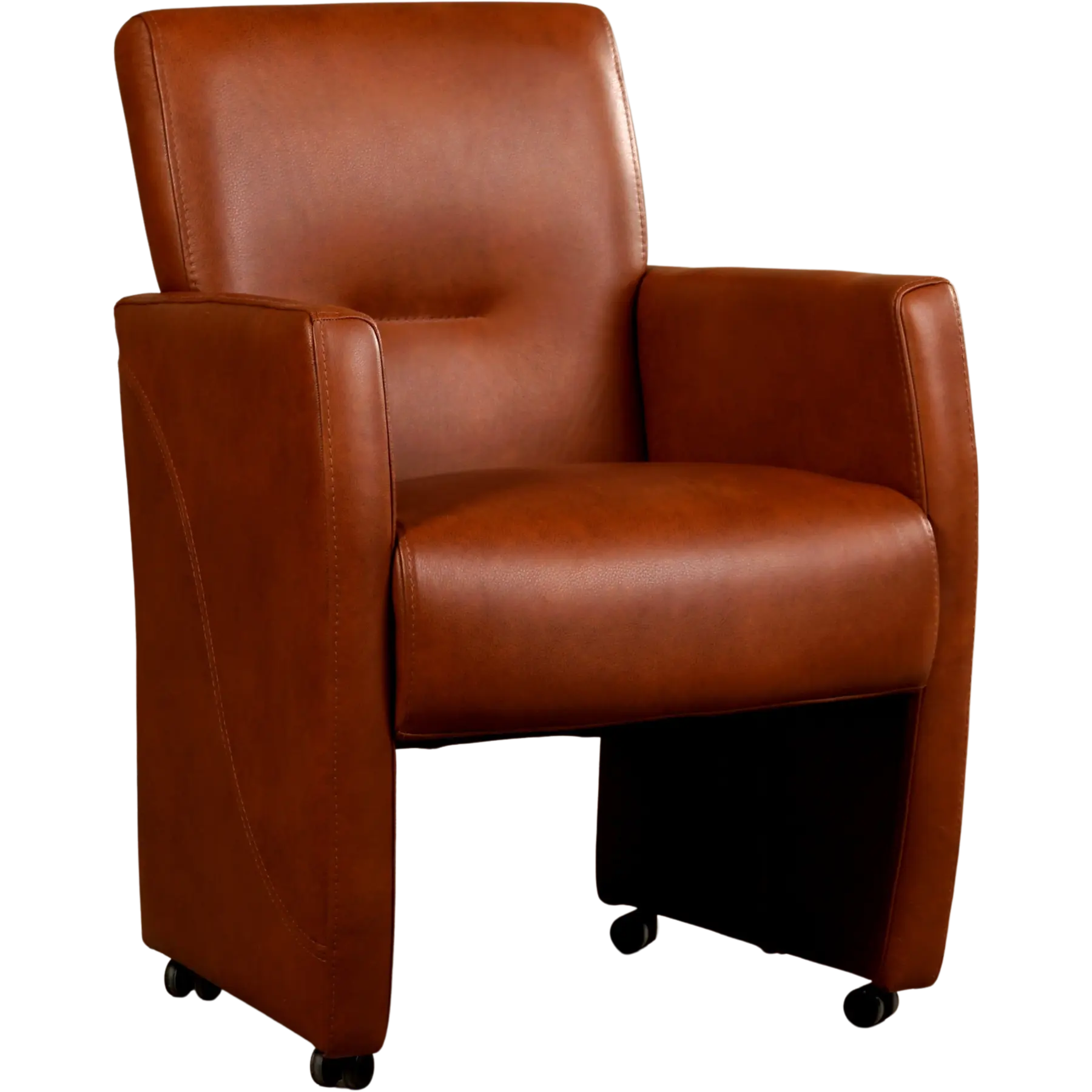 afbeelding van Leren eetkamerstoel Pleasure - Granada Savannah (cognac) - Met handgreep zwart