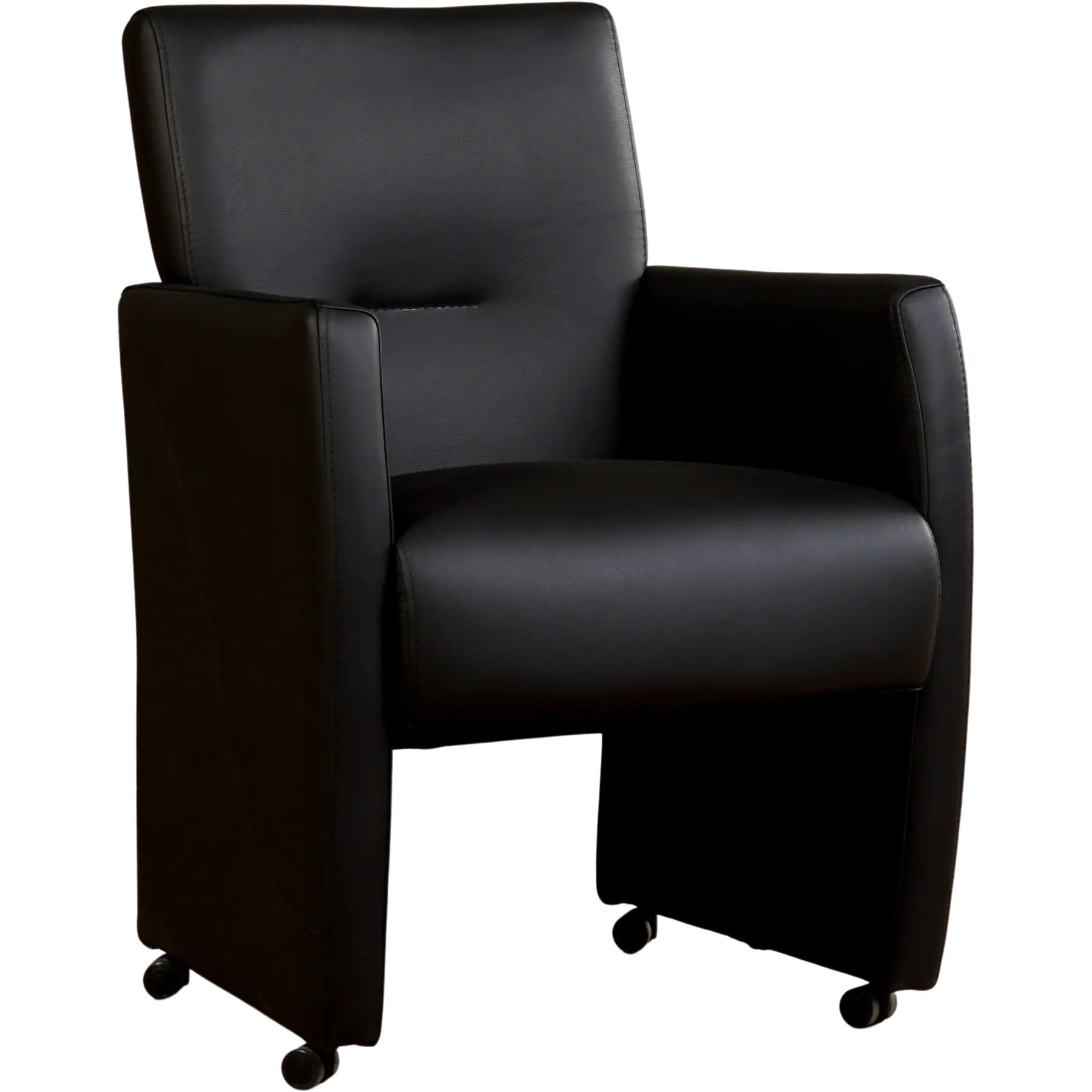 afbeelding van Leren eetkamerstoel Pleasure - Hermes Nero (zwart) - Met handgreep RVS